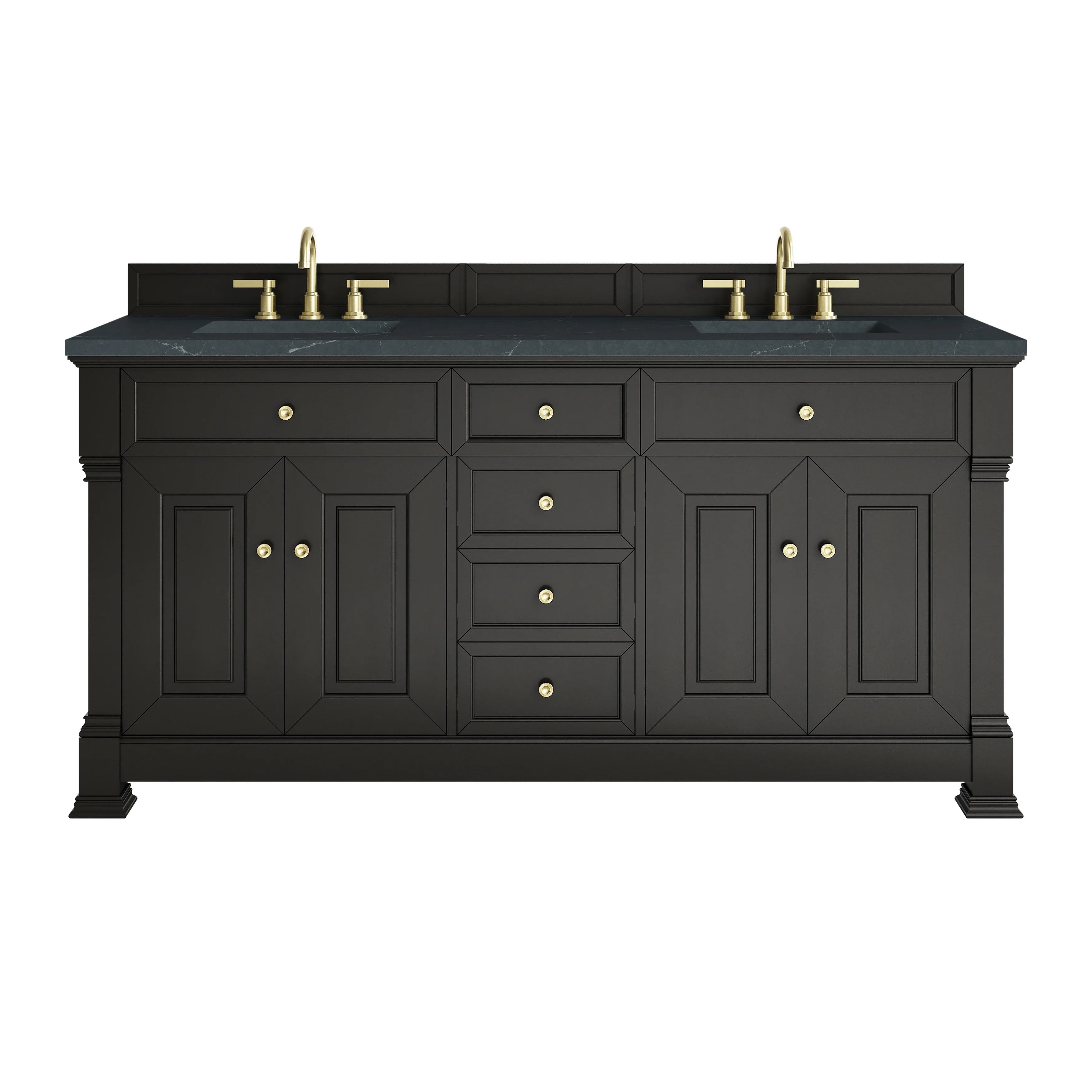 Brookfield 72" Double Vanity, Black Onyx, w/ 3 CM Charcoal Soapstone Silestone Top