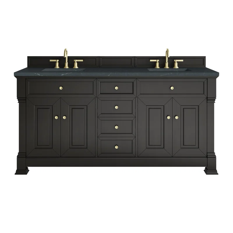 Brookfield 72" Double Vanity, Black Onyx, w/ 3 CM Charcoal Soapstone Silestone Top