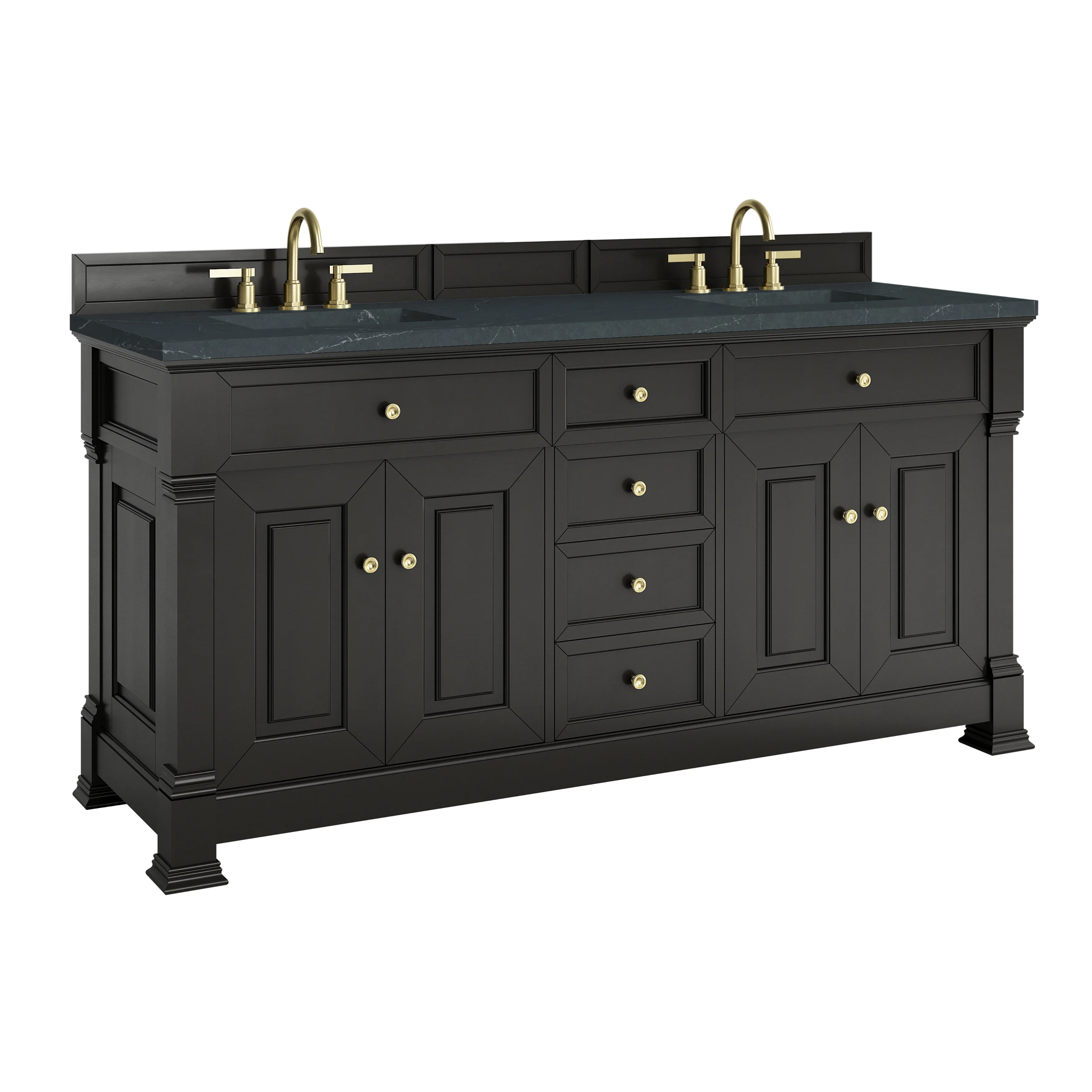 Brookfield 72" Double Vanity, Black Onyx, w/ 3 CM Charcoal Soapstone Silestone Top