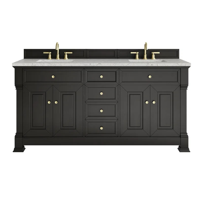Brookfield 72" Double Vanity, Black Onyx w/ 3 CM Eternal Jasmine Pearl Silestone Top