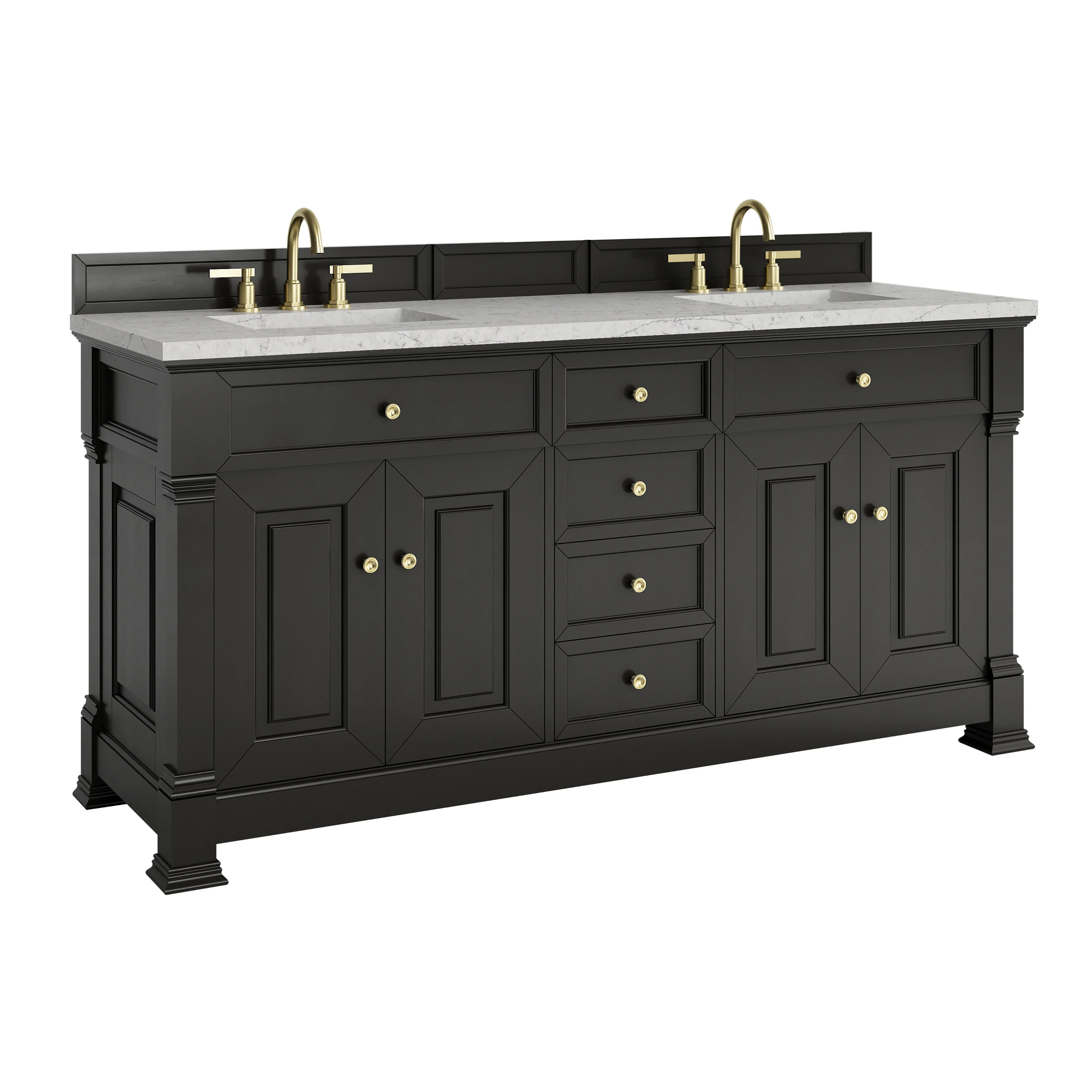 Brookfield 72" Double Vanity, Black Onyx w/ 3 CM Eternal Jasmine Pearl Silestone Top