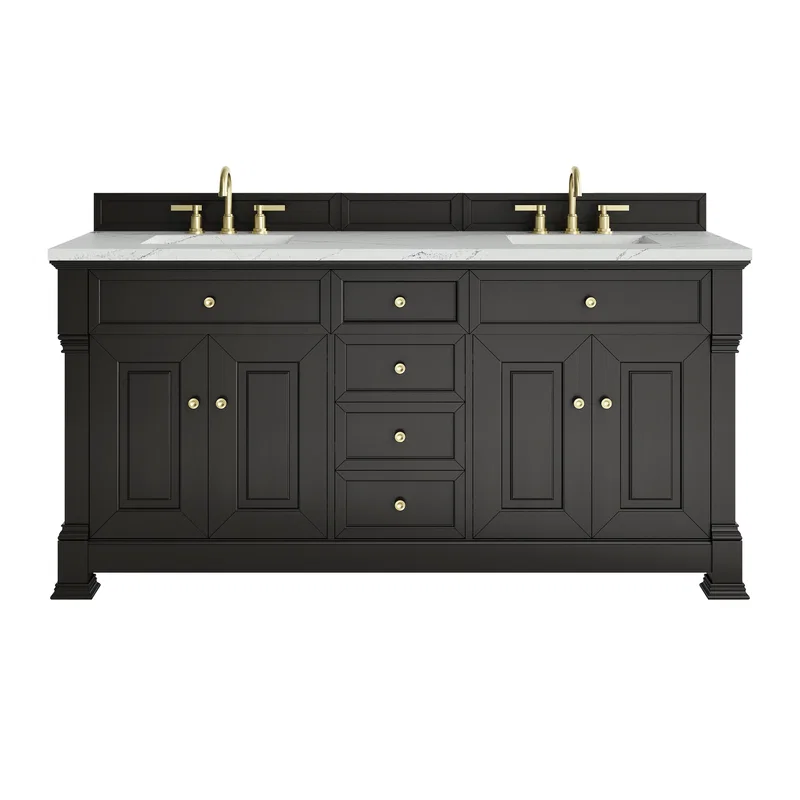 Brookfield 72" Double Vanity, Black Onyx w/ 3 CM Ethereal Noctis Silestone Top
