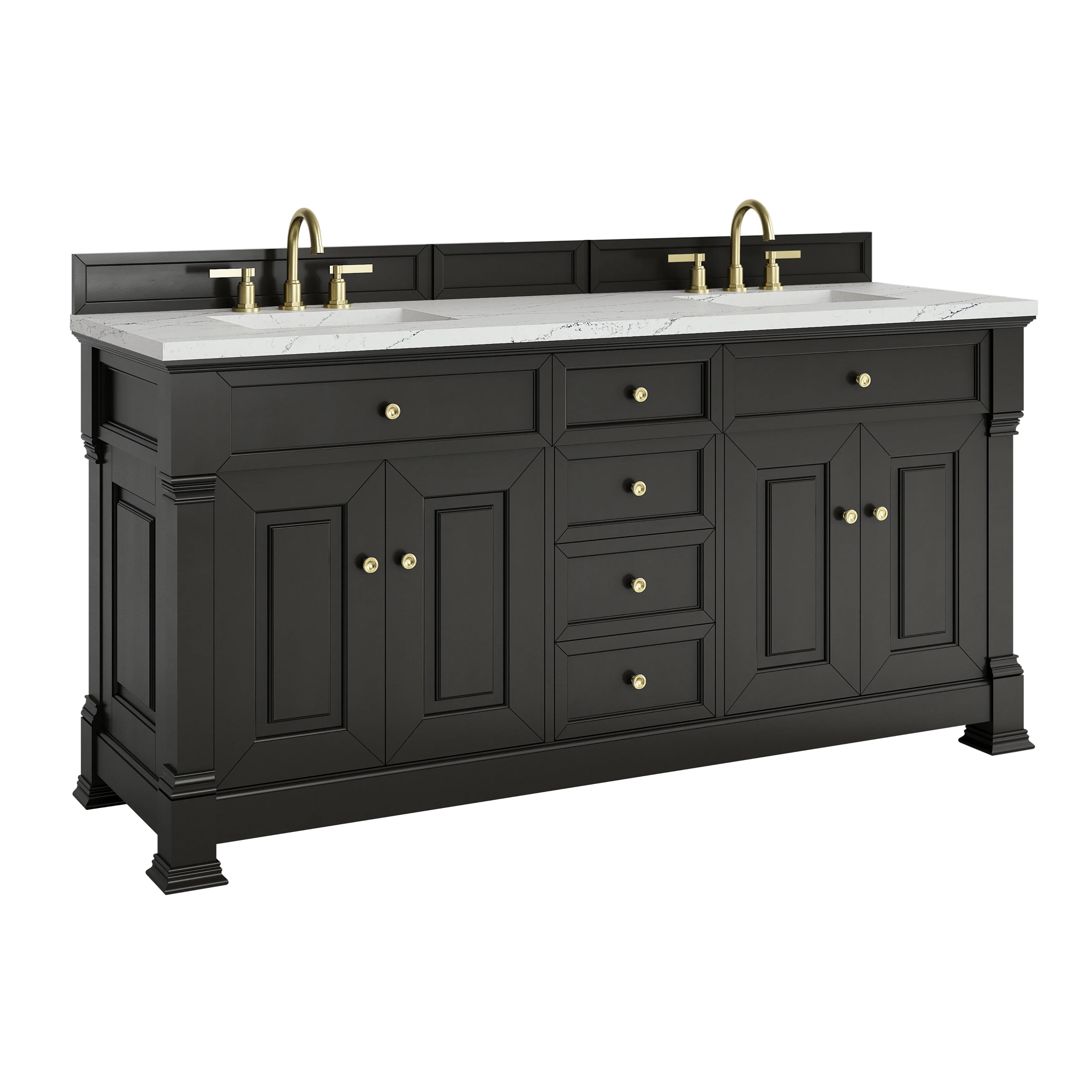 Brookfield 72" Double Vanity, Black Onyx w/ 3 CM Ethereal Noctis Silestone Top
