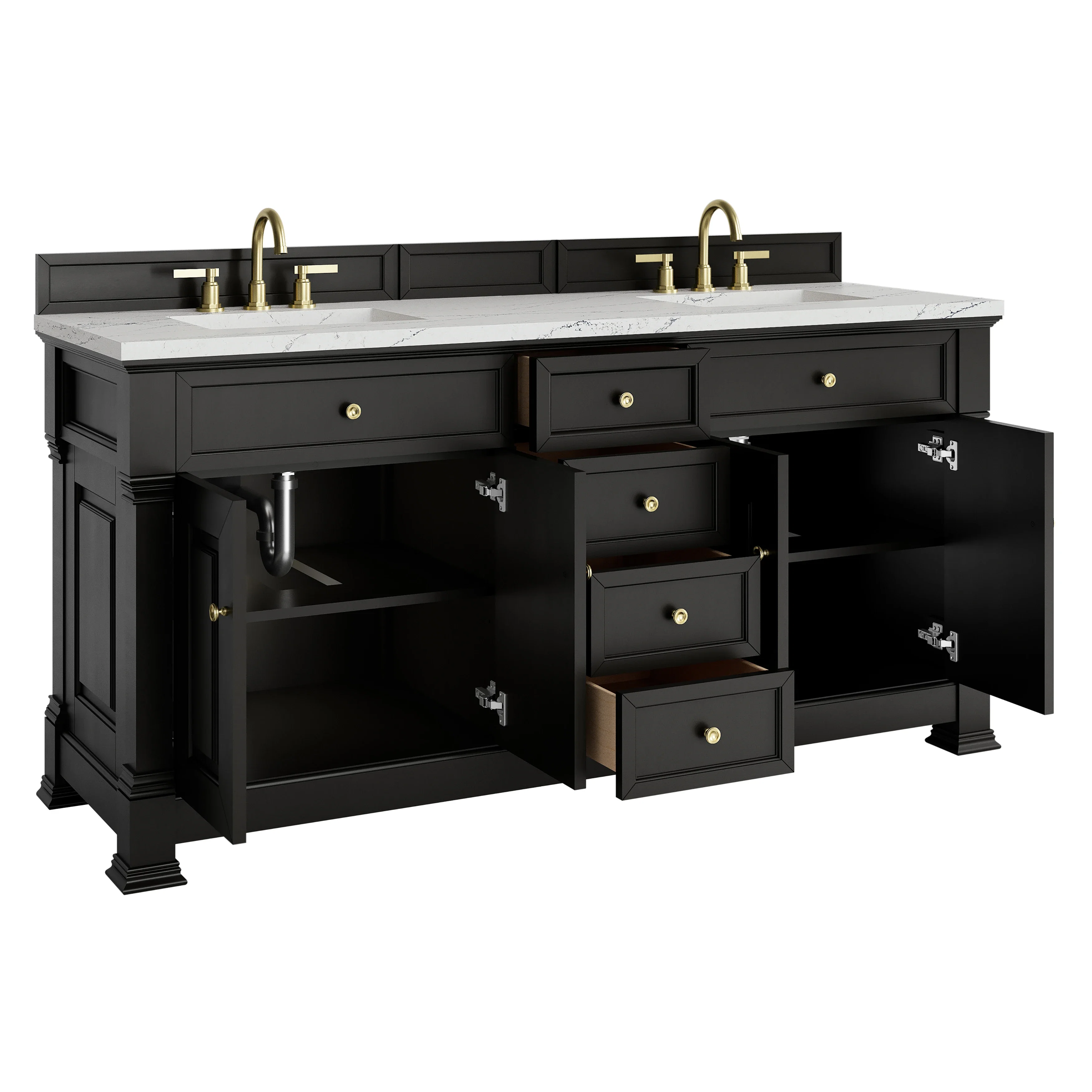 Brookfield 72" Double Vanity, Black Onyx w/ 3 CM Ethereal Noctis Silestone Top