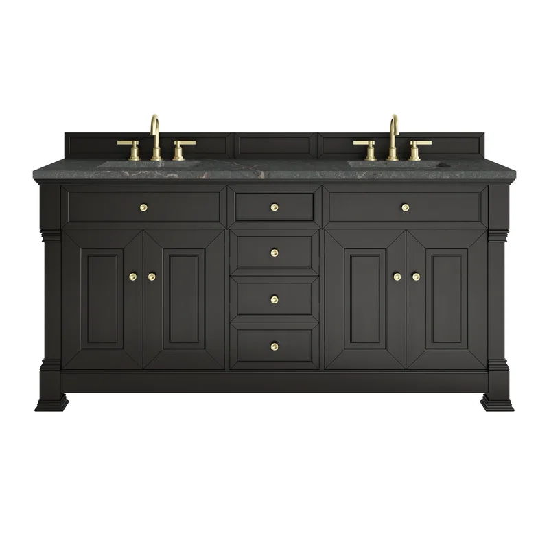 Brookfield 72" Double Vanity, Black Onyx w/ 3 CM Parisien Bleu Silestone Top