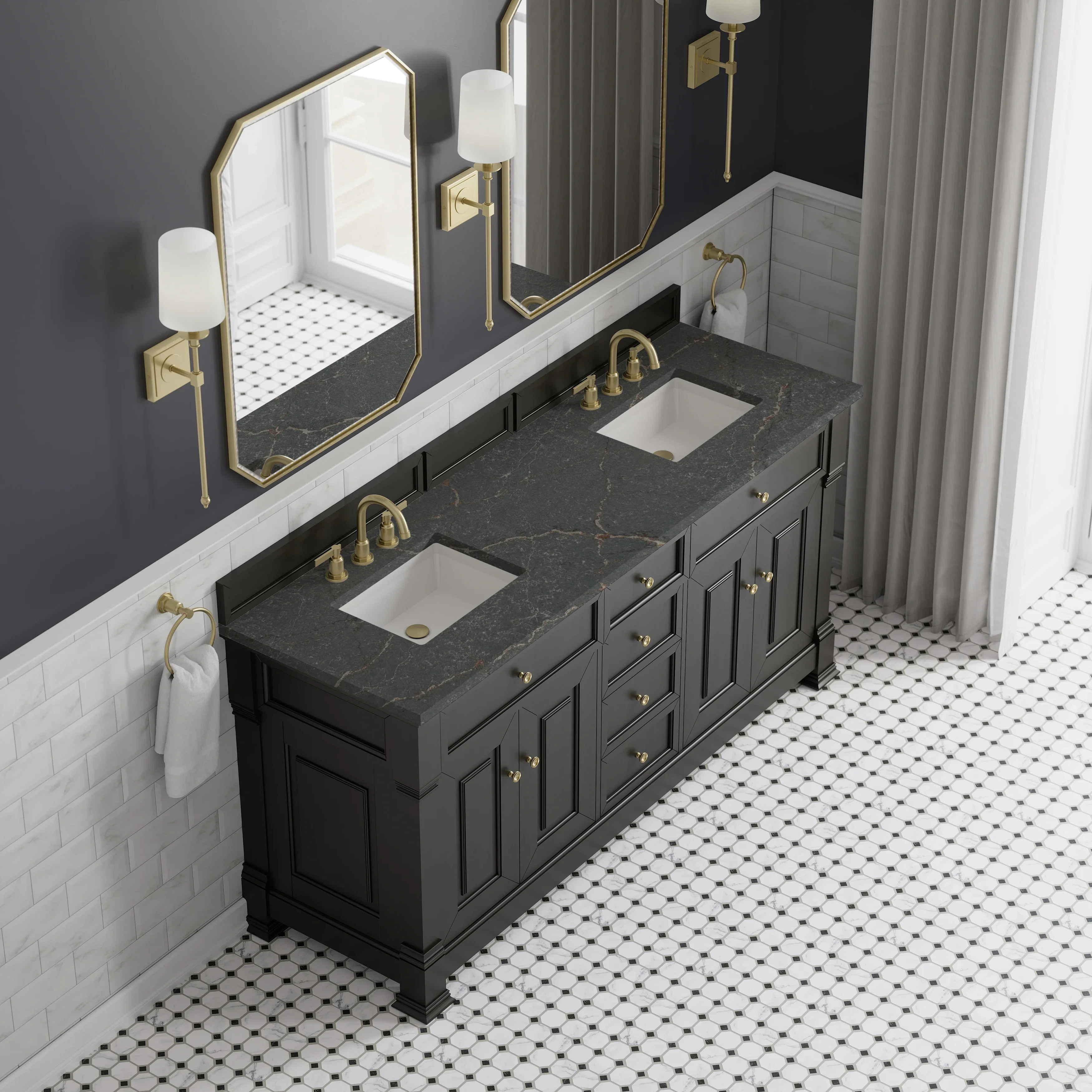 Brookfield 72" Double Vanity, Black Onyx w/ 3 CM Parisien Bleu Silestone Top