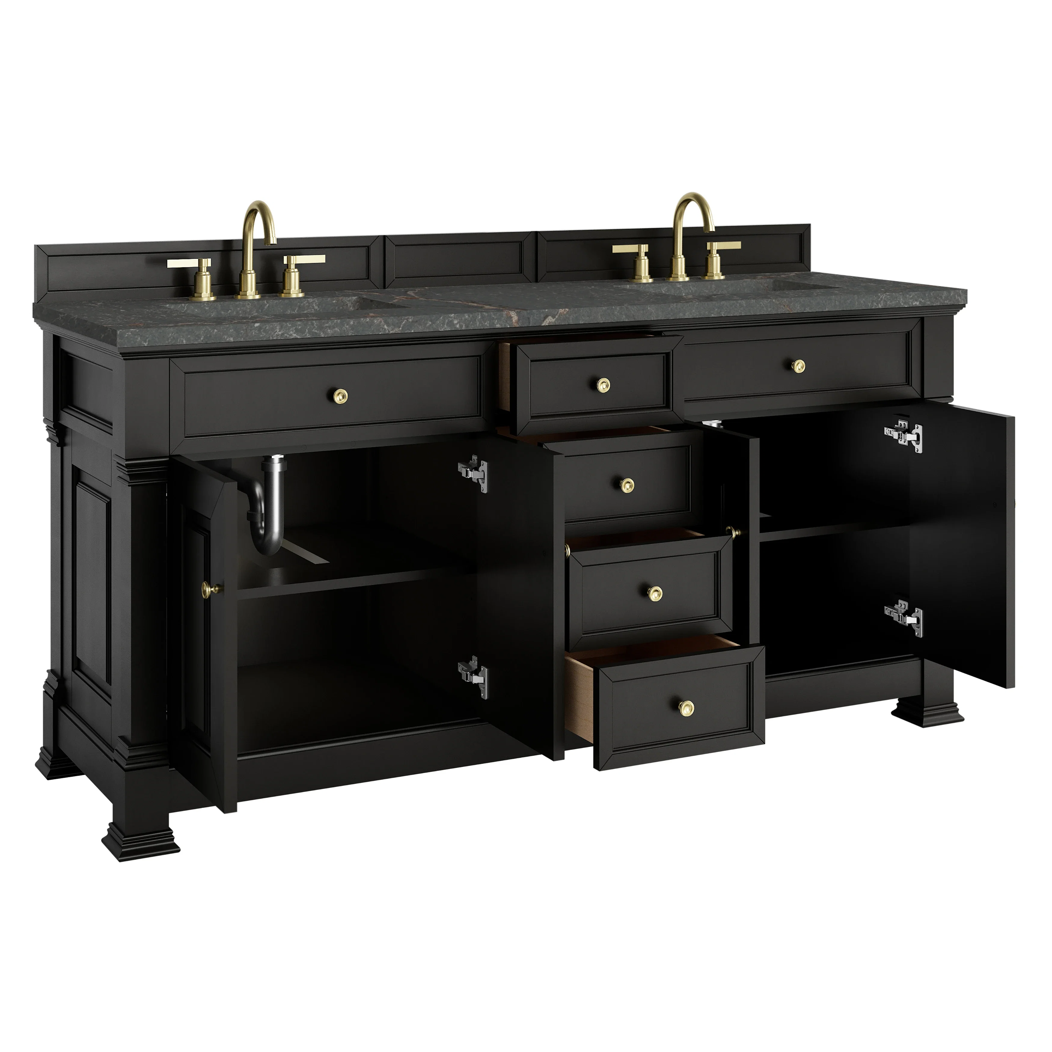 Brookfield 72" Double Vanity, Black Onyx w/ 3 CM Parisien Bleu Silestone Top