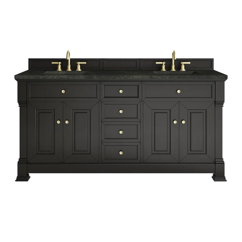 Brookfield 72" Double Vanity, Black Onyx, w/ 3 CM Phantome Eclos Top
