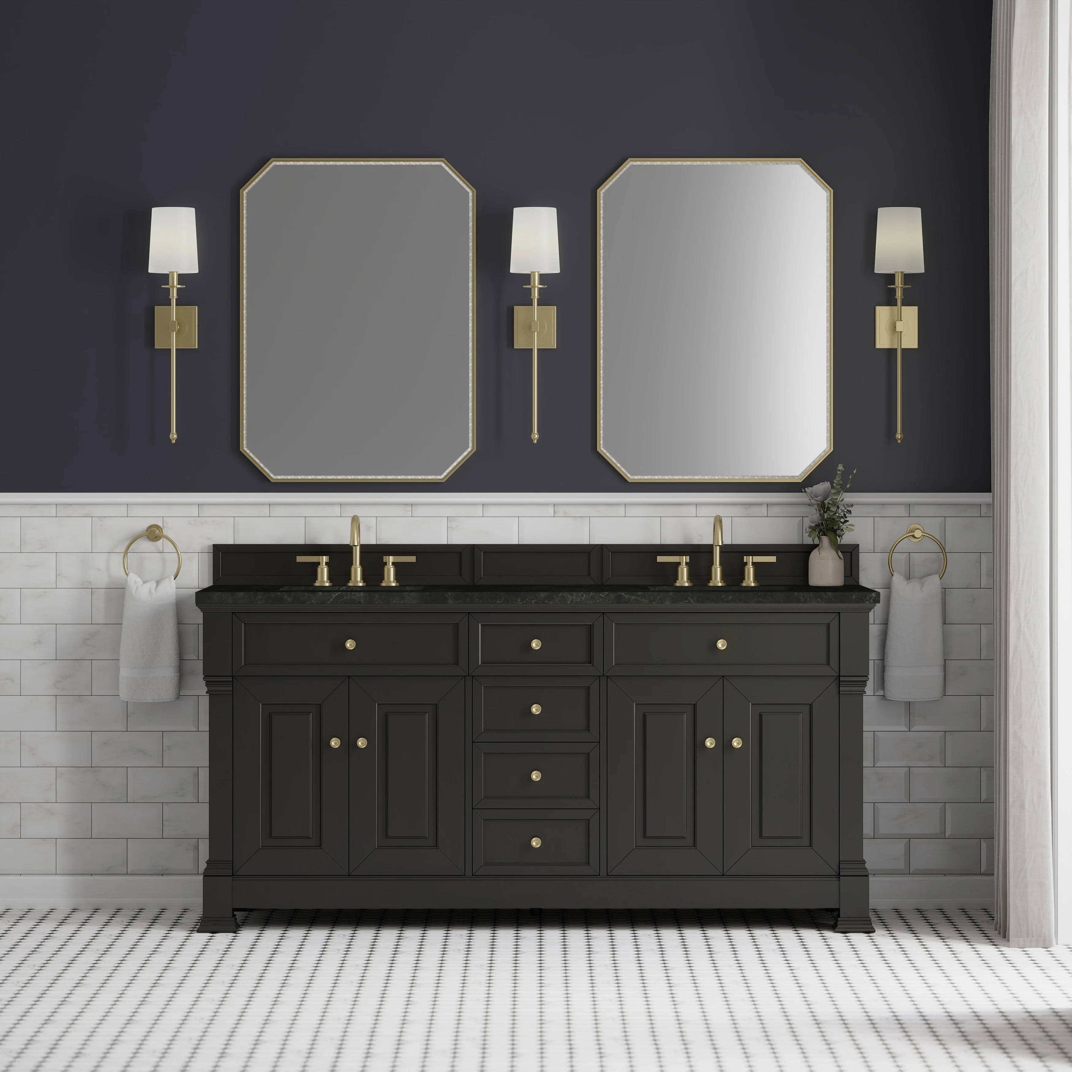 Brookfield 72" Double Vanity, Black Onyx, w/ 3 CM Phantome Eclos Top