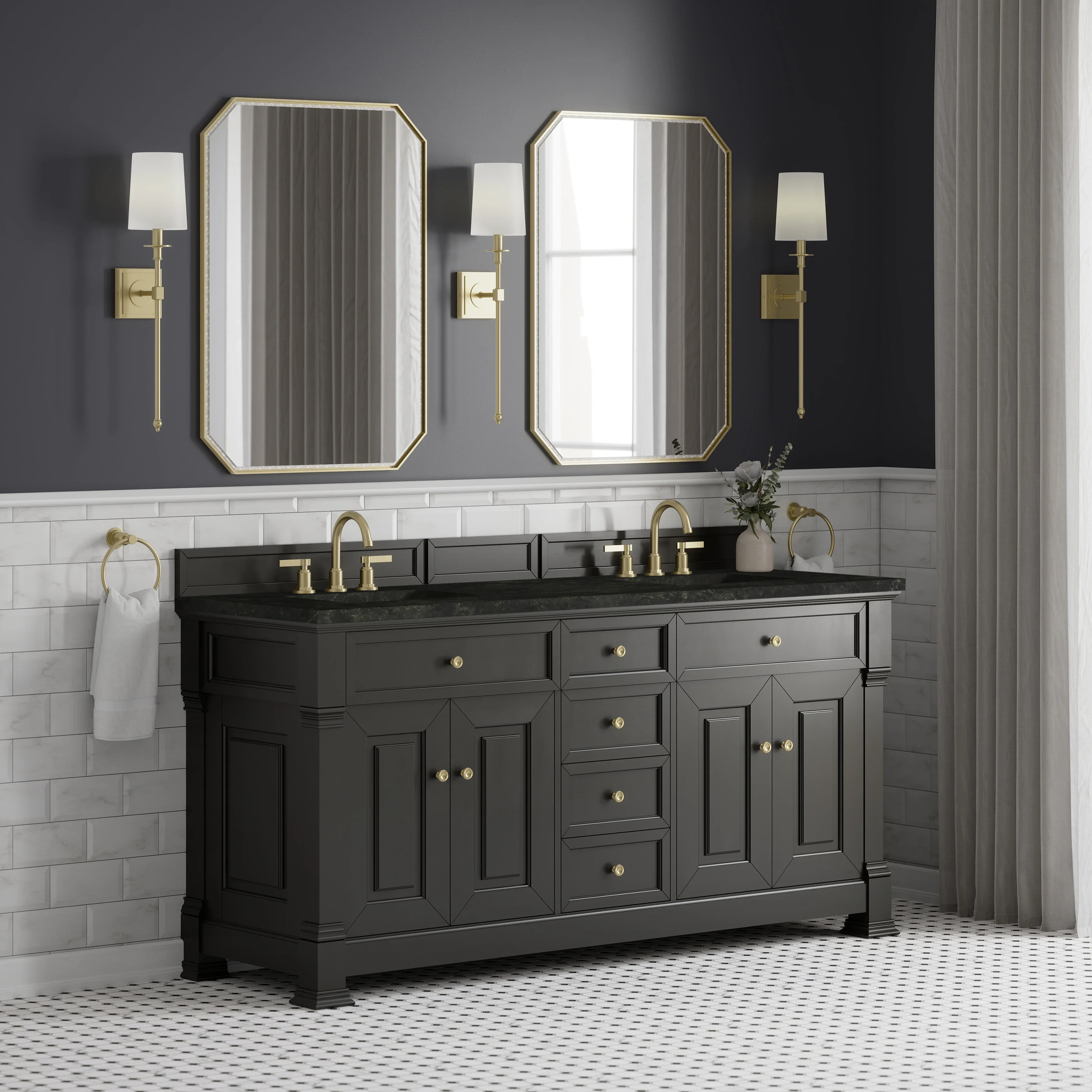 Brookfield 72" Double Vanity, Black Onyx, w/ 3 CM Phantome Eclos Top