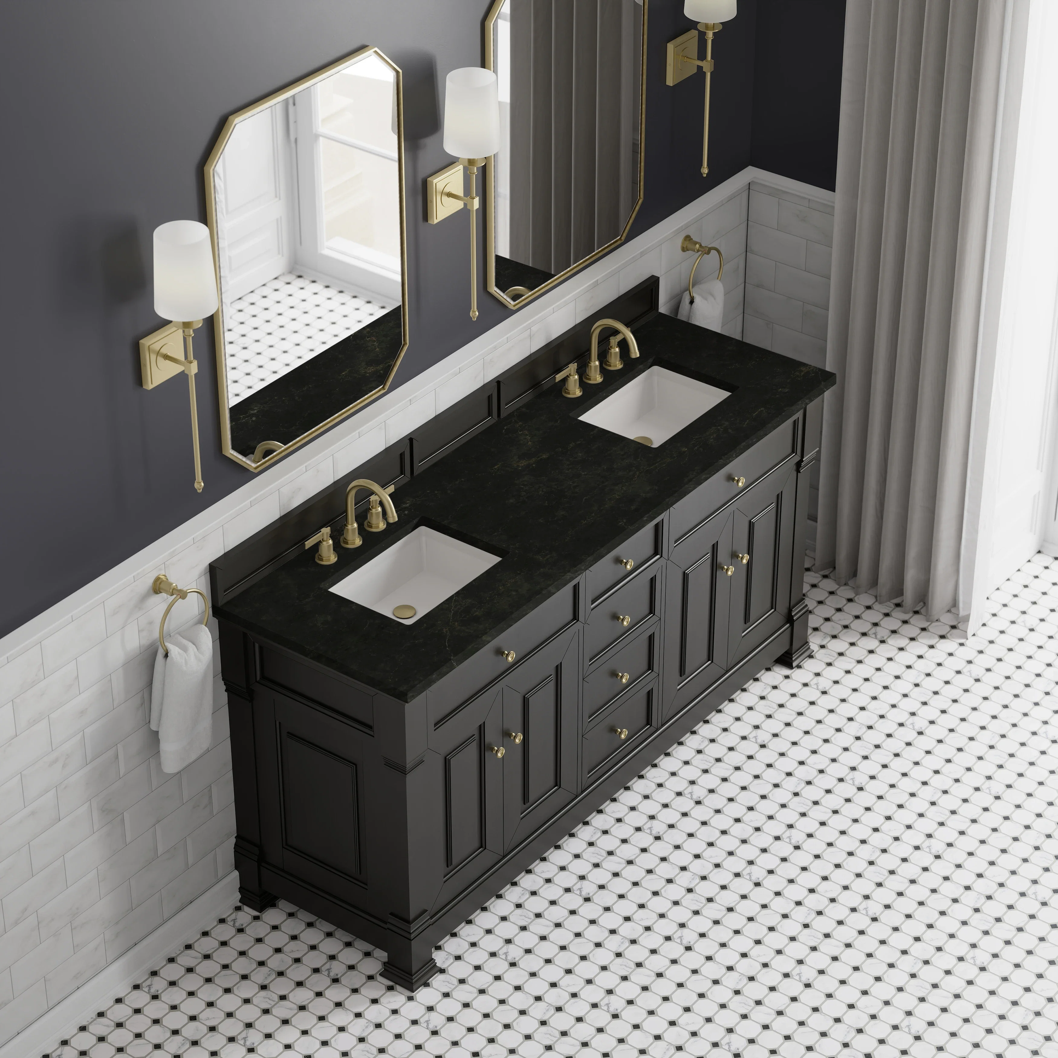 Brookfield 72" Double Vanity, Black Onyx, w/ 3 CM Phantome Eclos Top