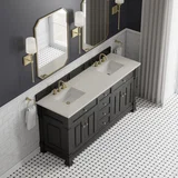 Brookfield 72" Double Vanity, Black Onyx, w/ 3 CM Siberian Silestone Top