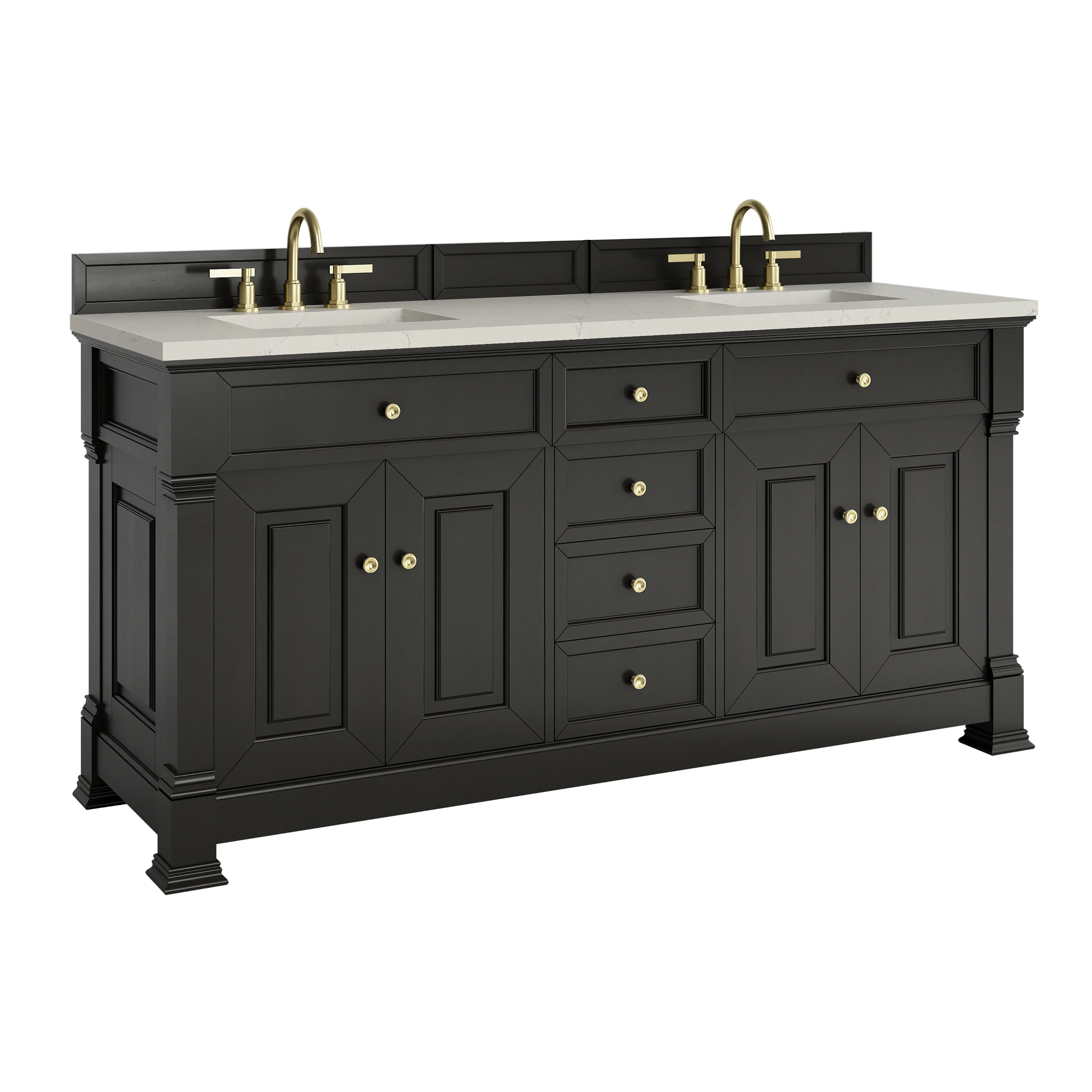 Brookfield 72" Double Vanity, Black Onyx, w/ 3 CM Siberian Silestone Top
