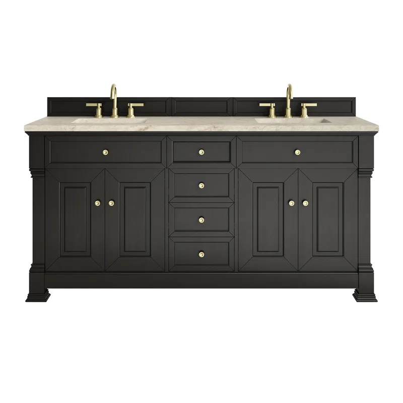 Brookfield 72" Double Vanity, Black Onyx, w/ 3 CM Tajnar Eclos Top