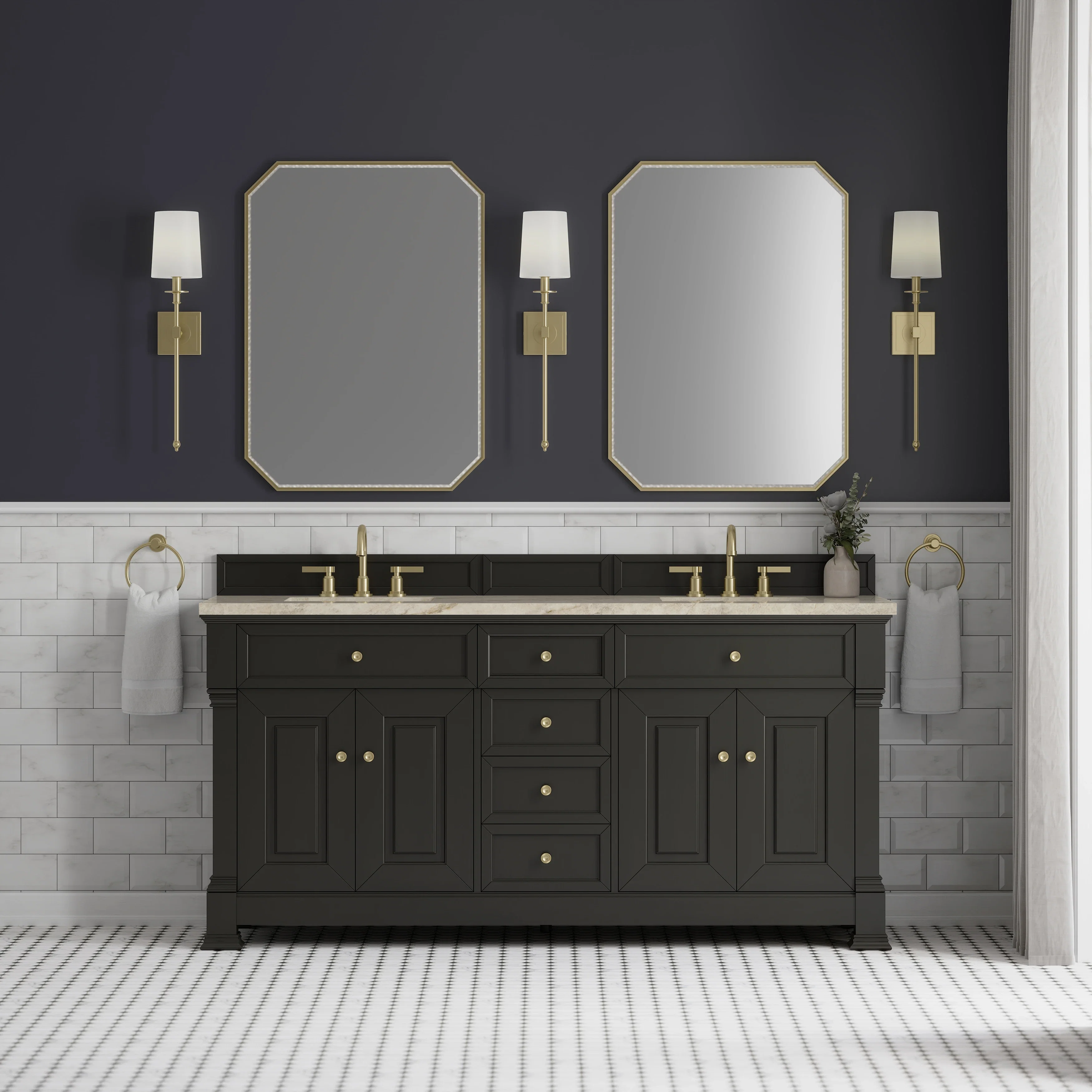 Brookfield 72" Double Vanity, Black Onyx, w/ 3 CM Tajnar Eclos Top