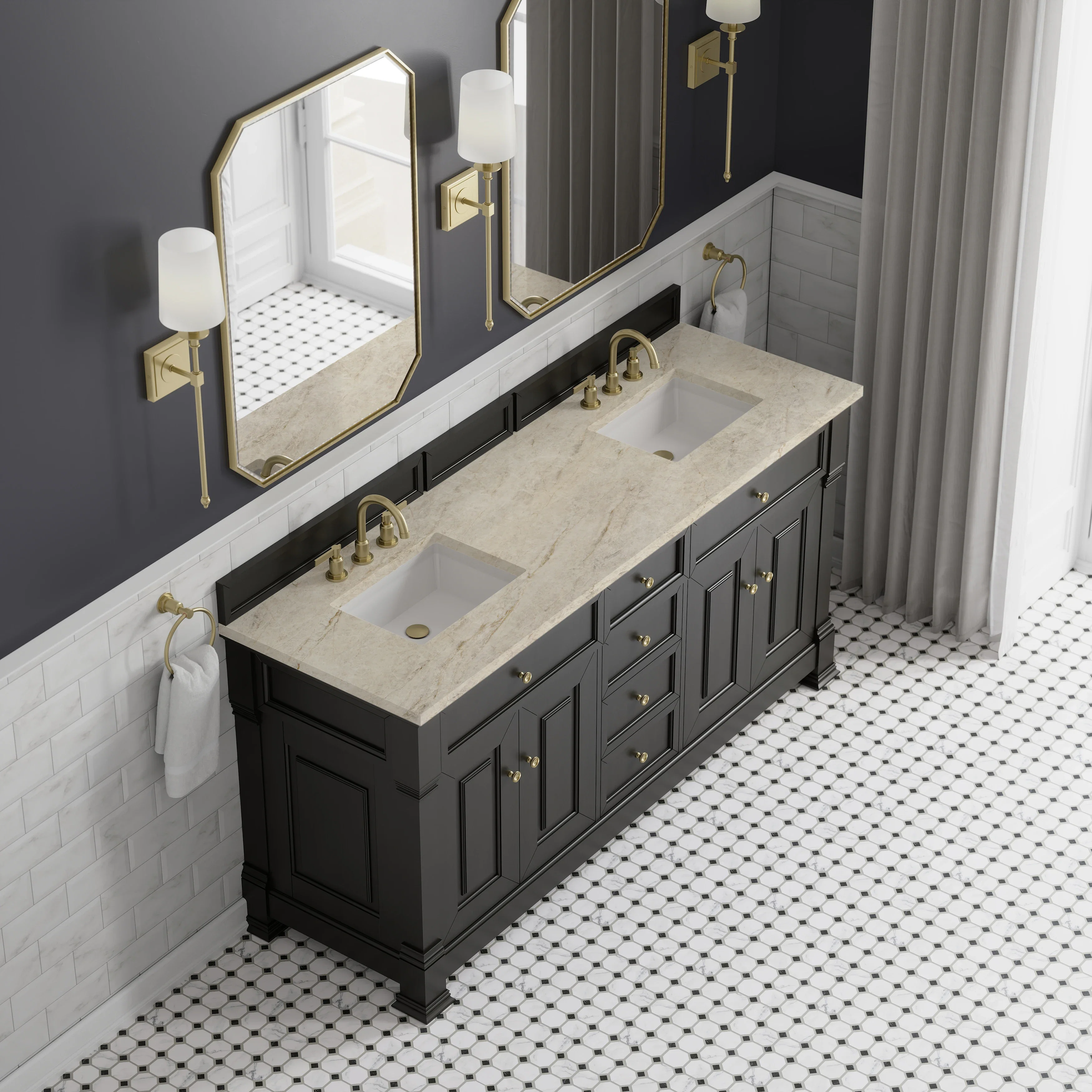 Brookfield 72" Double Vanity, Black Onyx, w/ 3 CM Tajnar Eclos Top