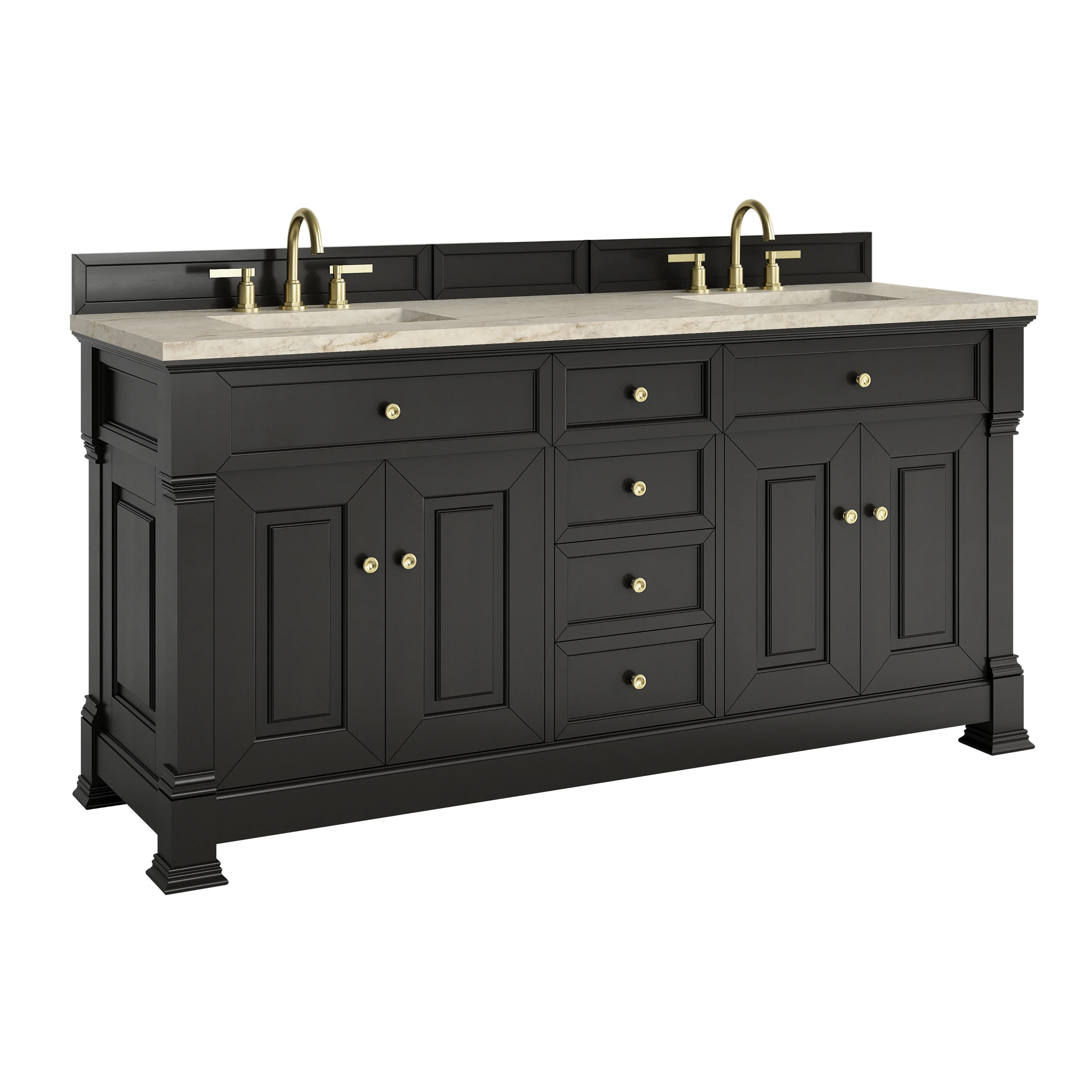 Brookfield 72" Double Vanity, Black Onyx, w/ 3 CM Tajnar Eclos Top