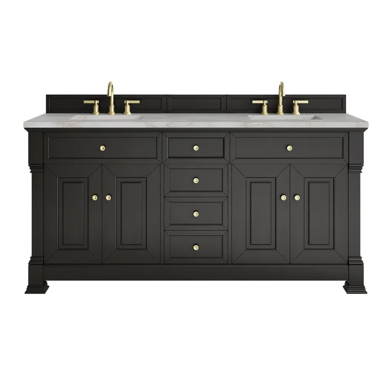 Brookfield 72" Double Vanity, Black Onyx w/ 3 CM Victorian Silver Silestone Top