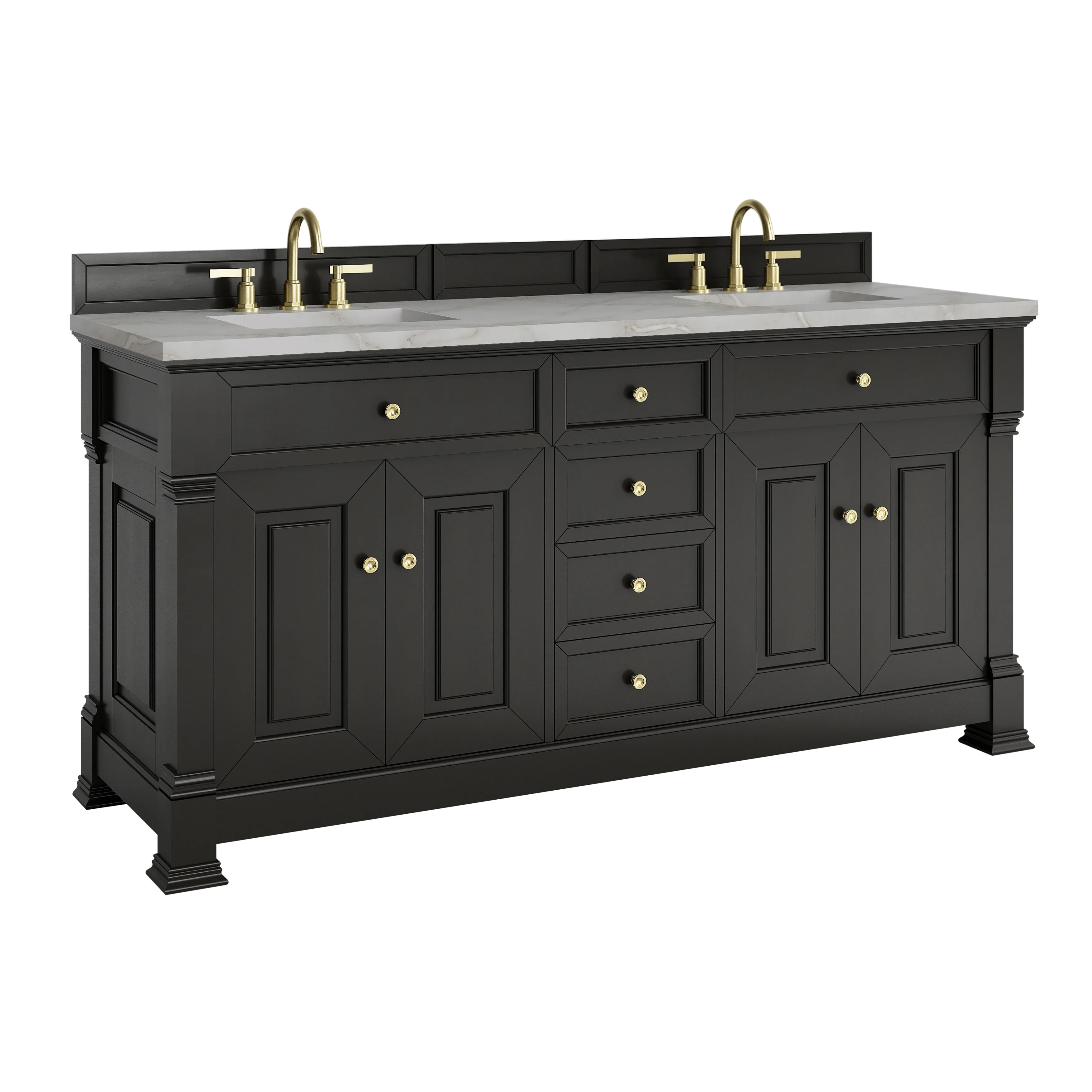 Brookfield 72" Double Vanity, Black Onyx w/ 3 CM Victorian Silver Silestone Top