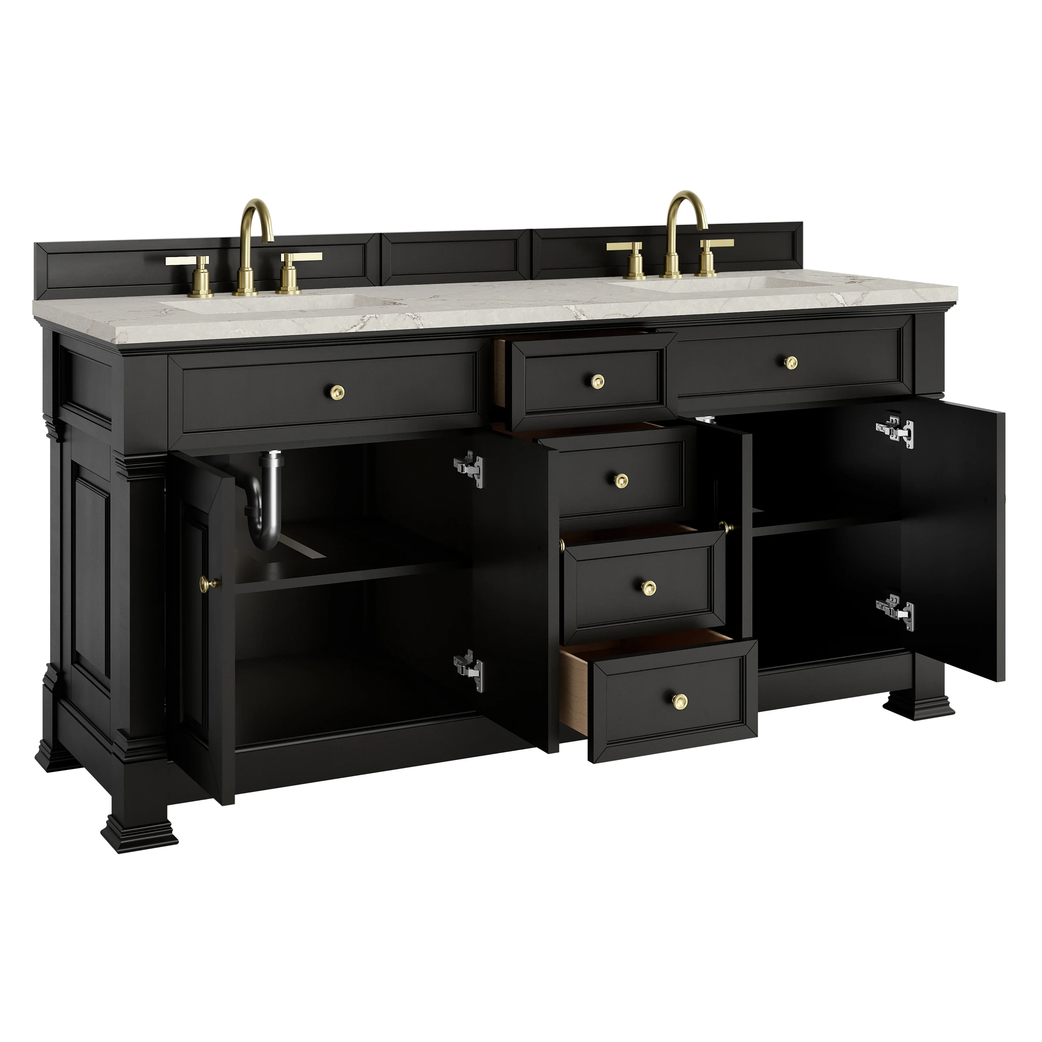 Brookfield 72" Double Vanity, Black Onyx w/ 3 CM Victorian Silver Silestone Top