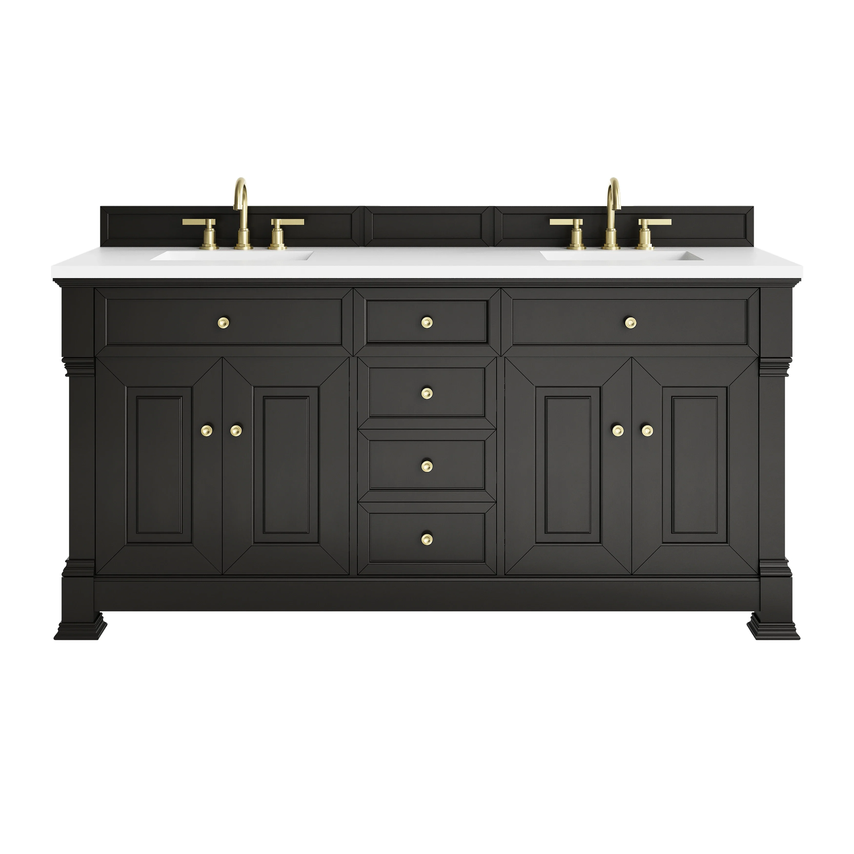 Brookfield 72" Double Vanity, Black Onyx, w/ 3 CM White Zeus Silestone Top