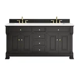 Brookfield 72" Double Vanity, Black Onyx, w/ 3 CM White Zeus Silestone Top
