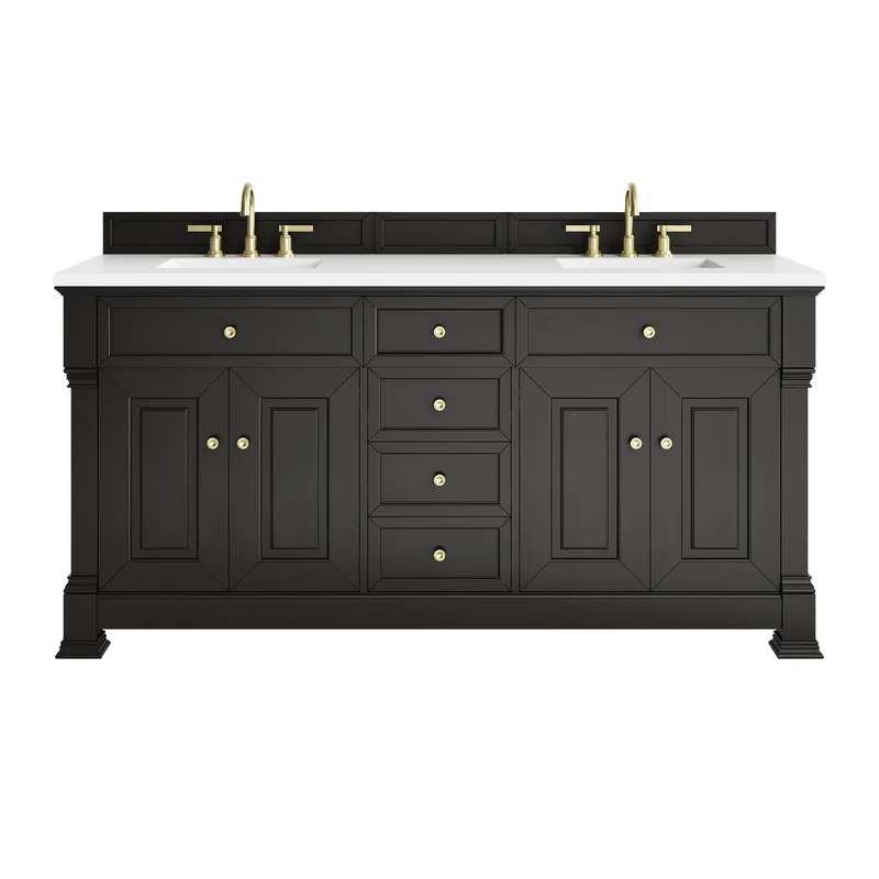 Brookfield 72" Double Vanity, Black Onyx, w/ 3 CM White Zeus Silestone Top