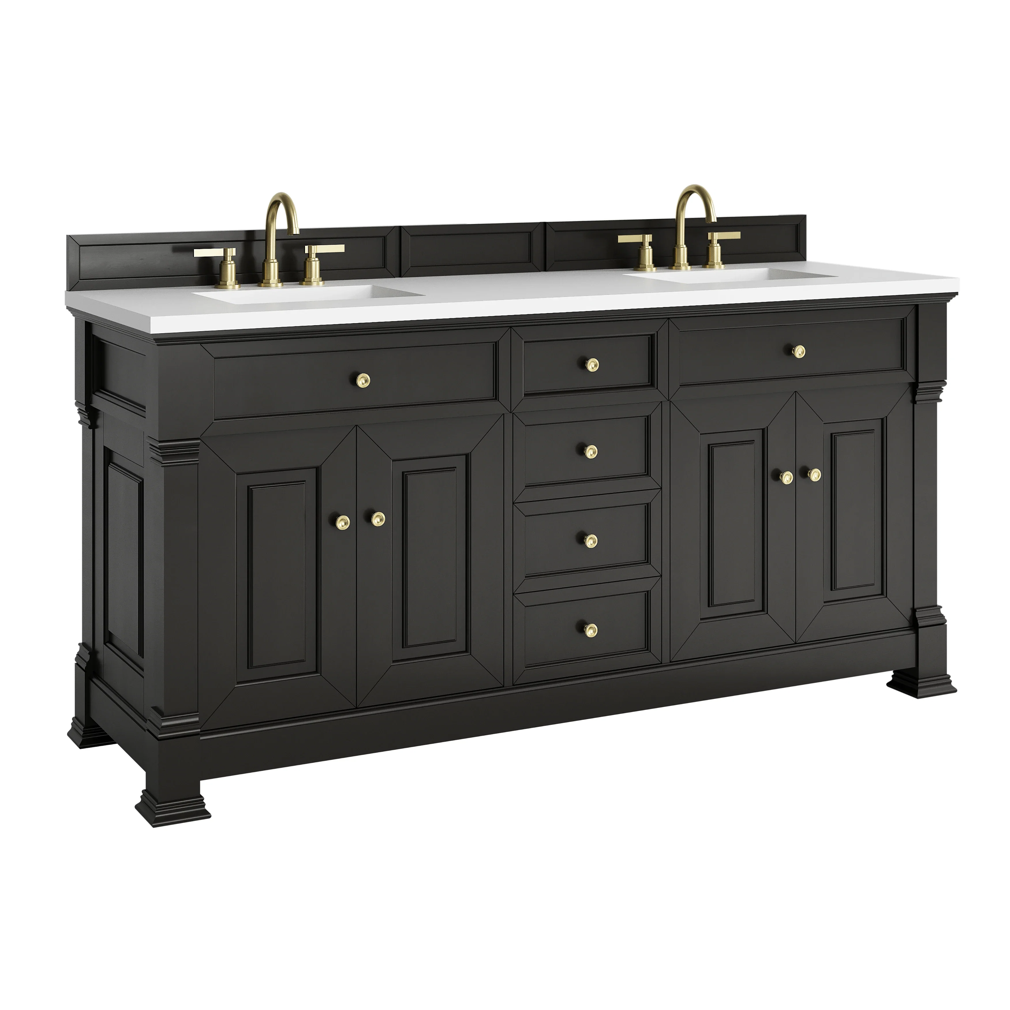 Brookfield 72" Double Vanity, Black Onyx, w/ 3 CM White Zeus Silestone Top