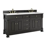 Brookfield 72" Double Vanity, Black Onyx, w/ 3 CM White Zeus Silestone Top