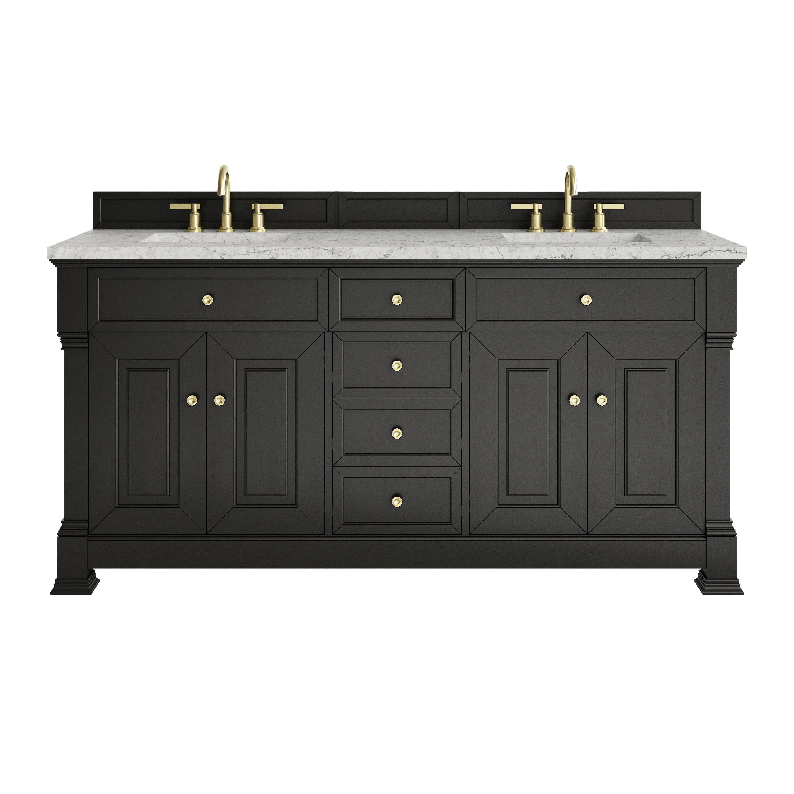 Brookfield 72" Double Vanity, Black Onyx w/ 3 CM Eternal Jasmine Pearl Silestone Top w/ FreePower Wireless Charger