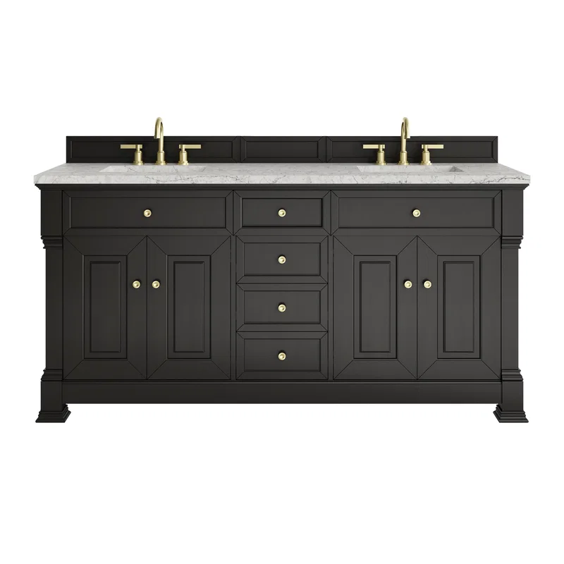 Brookfield 72" Double Vanity, Black Onyx w/ 3 CM Eternal Jasmine Pearl Silestone Top w/ FreePower Wireless Charger