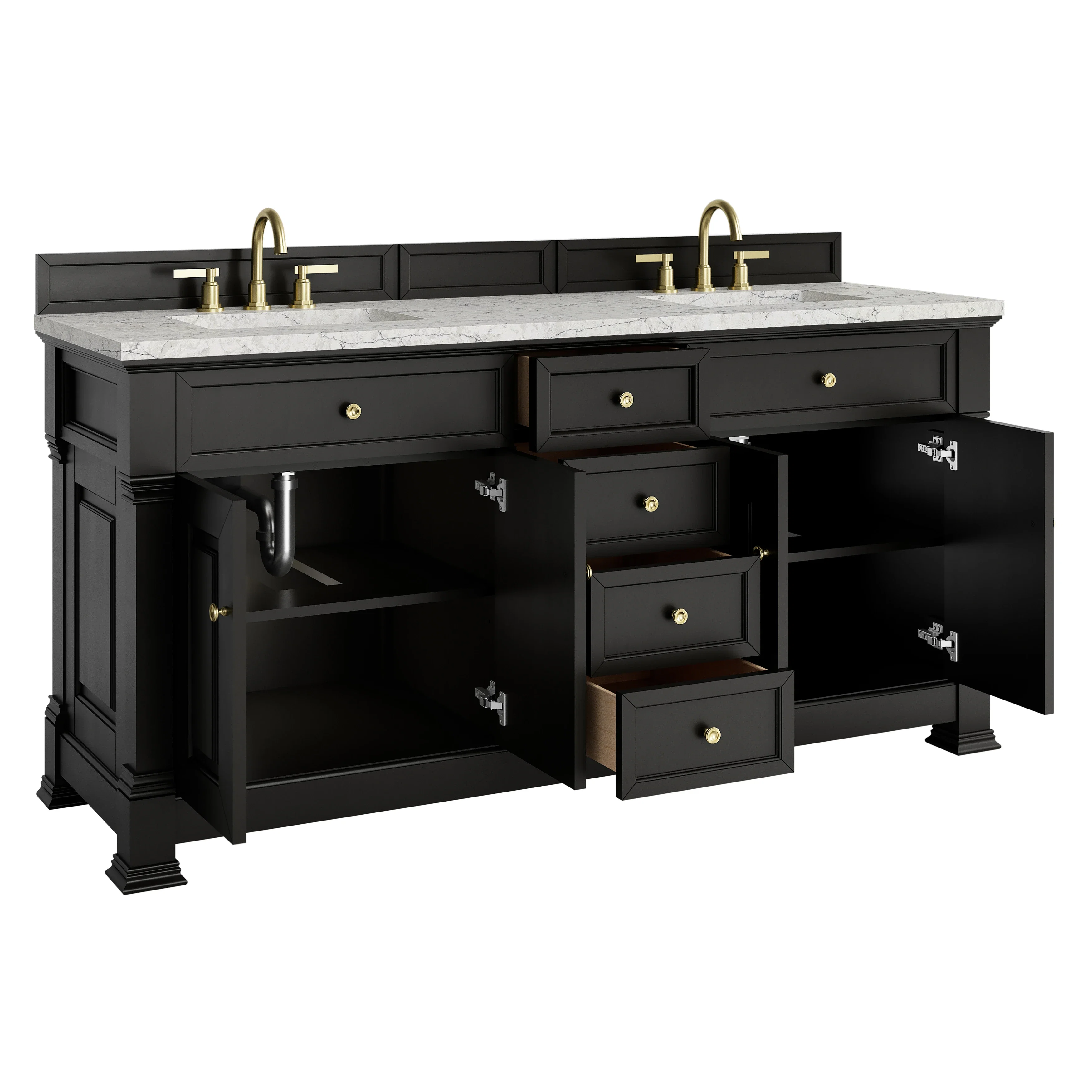 Brookfield 72" Double Vanity, Black Onyx w/ 3 CM Eternal Jasmine Pearl Silestone Top w/ FreePower Wireless Charger