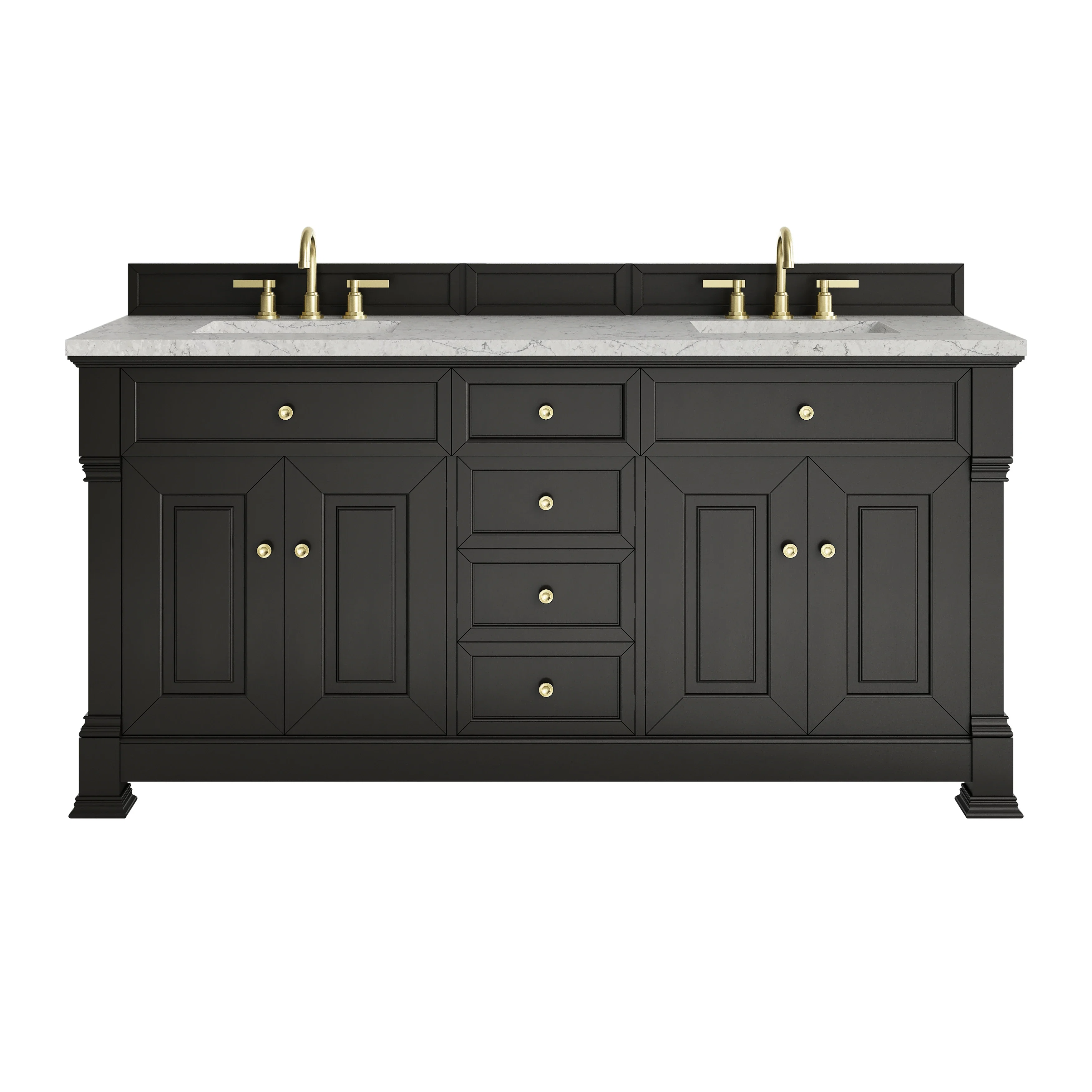 Brookfield 72" Double Vanity, Black Onyx w/ 3 CM Eternal Jasmine Pearl Silestone Top w/ FreePower Wireless Charger