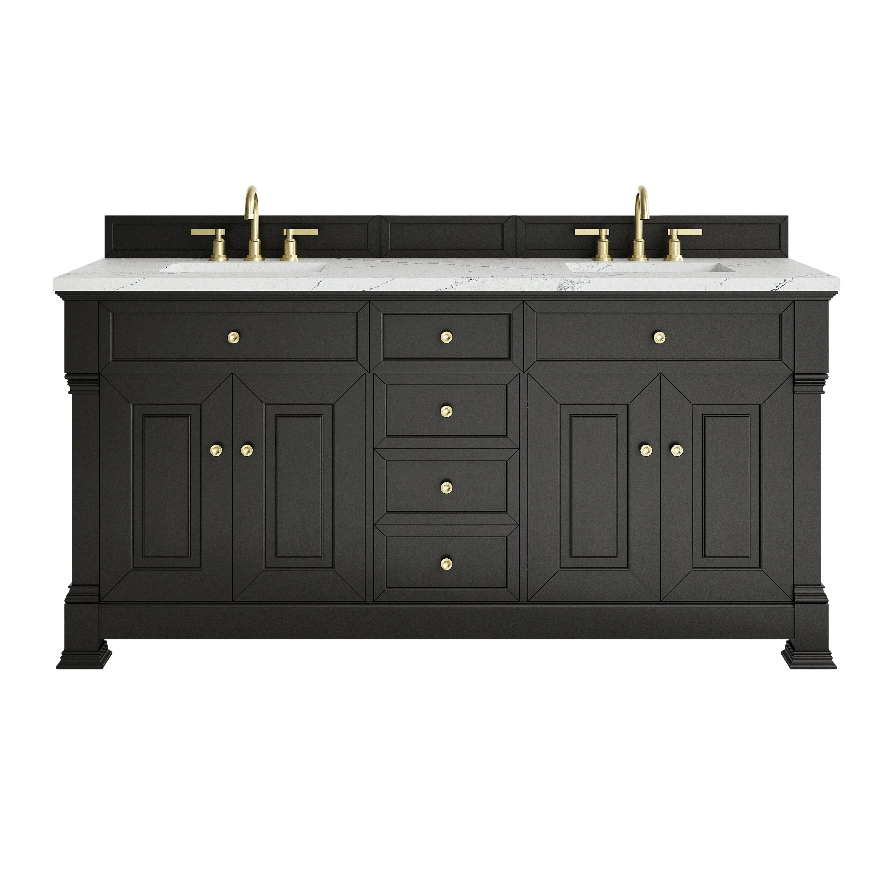Brookfield 72" Double Vanity, Black Onyx w/ 3 CM Ethereal Noctis Silestone Top w/ FreePower Wireless Charger