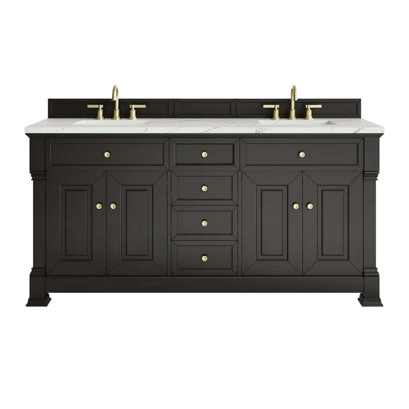 Brookfield 72" Double Vanity, Black Onyx w/ 3 CM Ethereal Noctis Silestone Top w/ FreePower Wireless Charger