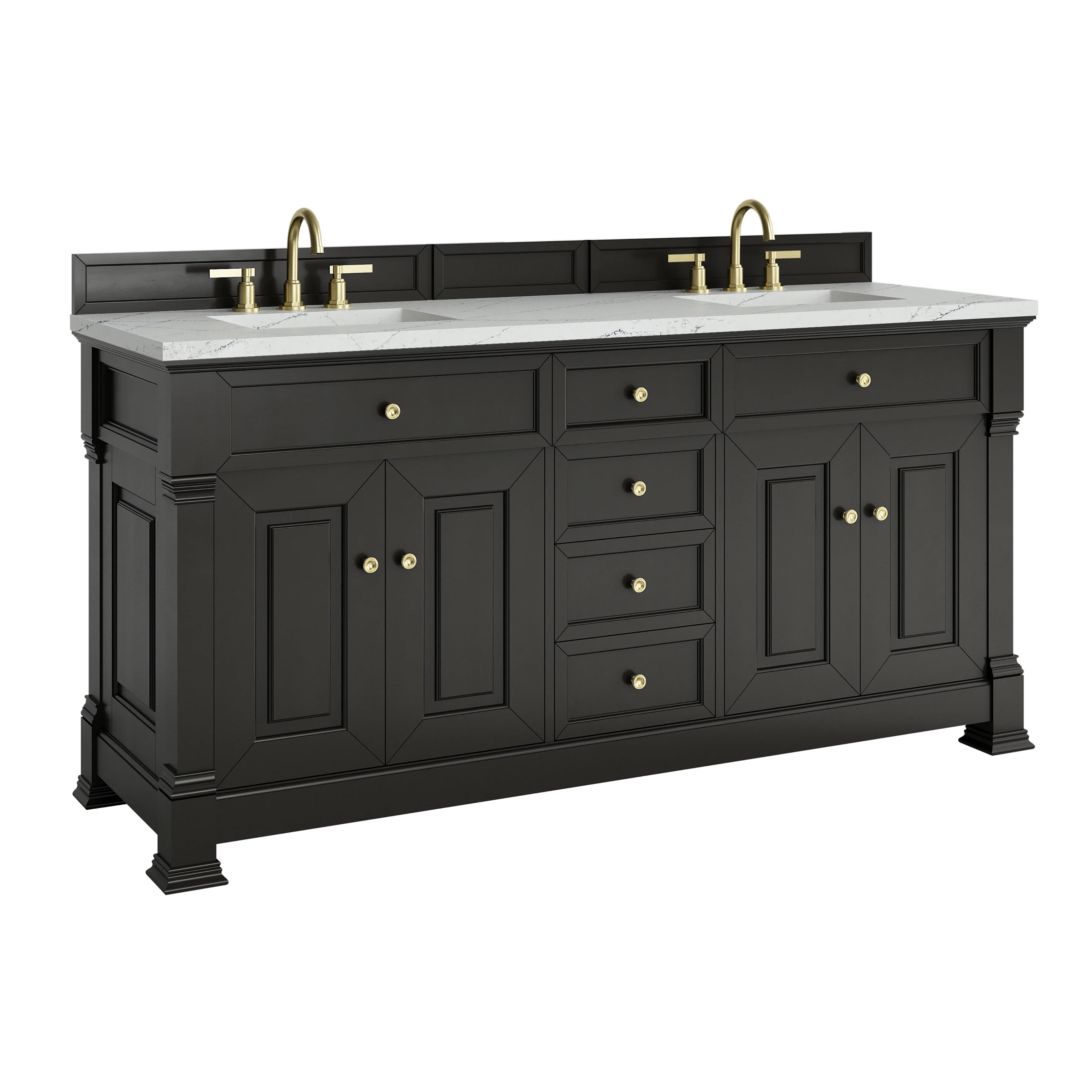 Brookfield 72" Double Vanity, Black Onyx w/ 3 CM Ethereal Noctis Silestone Top w/ FreePower Wireless Charger
