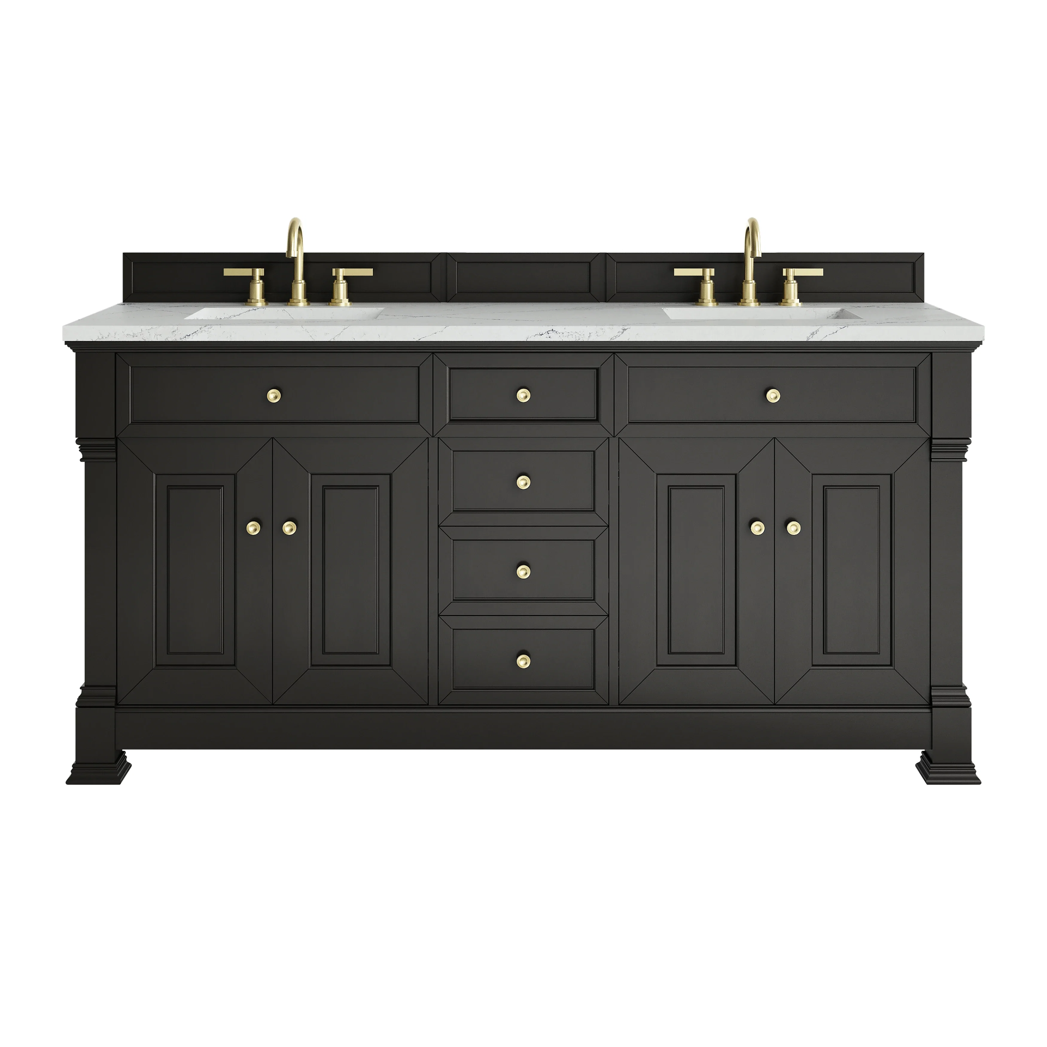 Brookfield 72" Double Vanity, Black Onyx w/ 3 CM Ethereal Noctis Silestone Top w/ FreePower Wireless Charger