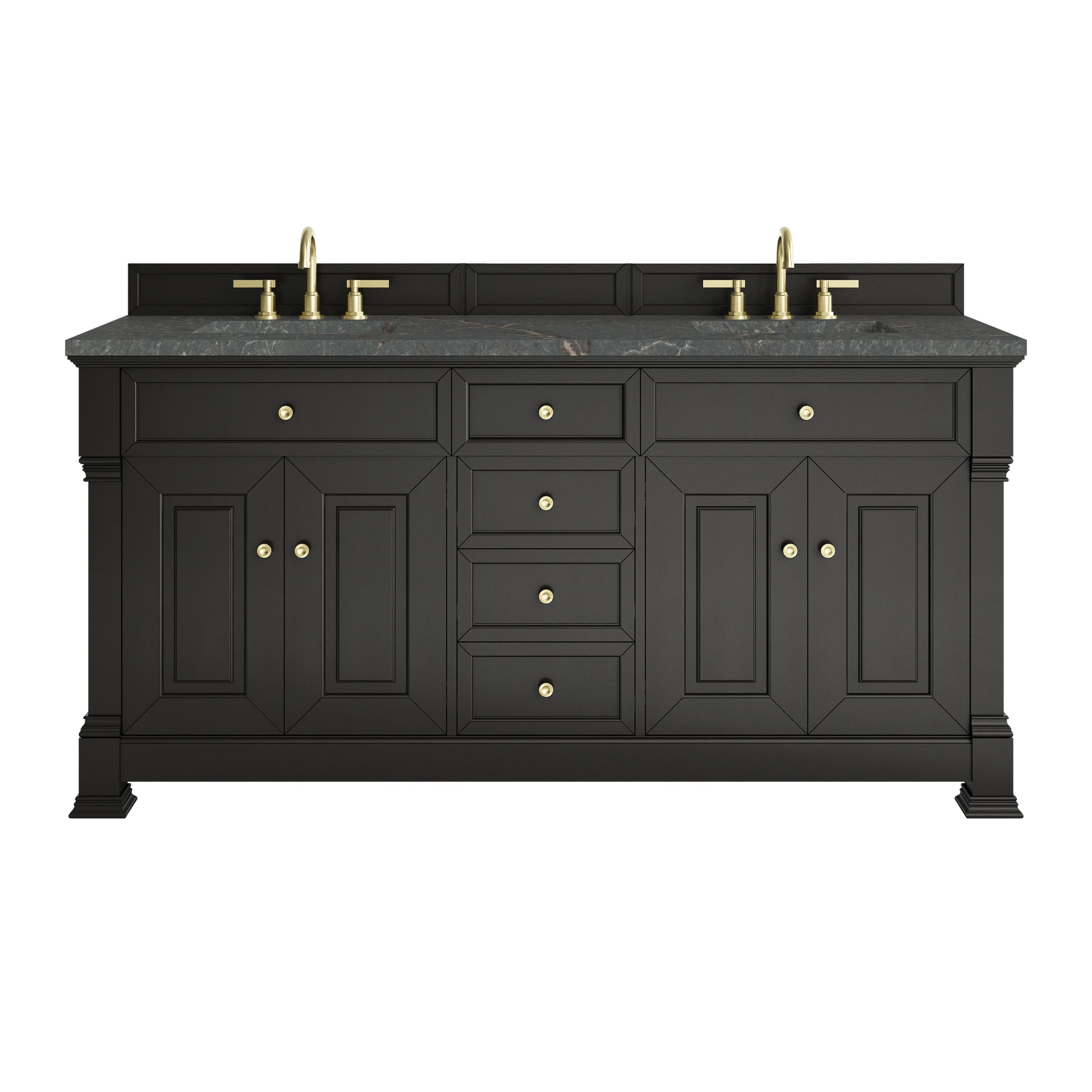 Brookfield 72" Double Vanity, Black Onyx w/ 3 CM Parisien Bleu Silestone Top w/ FreePower Wireless Charger