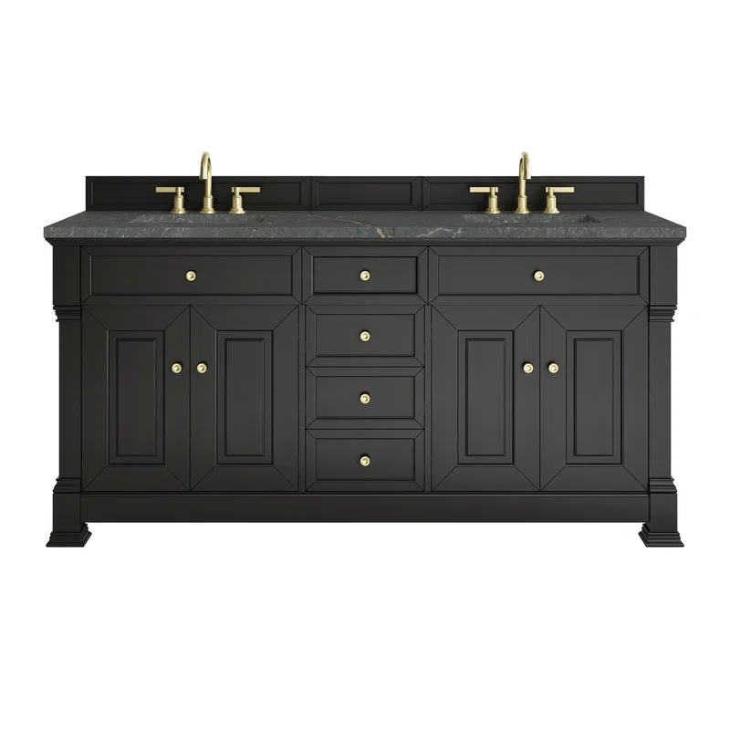 Brookfield 72" Double Vanity, Black Onyx w/ 3 CM Parisien Bleu Silestone Top w/ FreePower Wireless Charger
