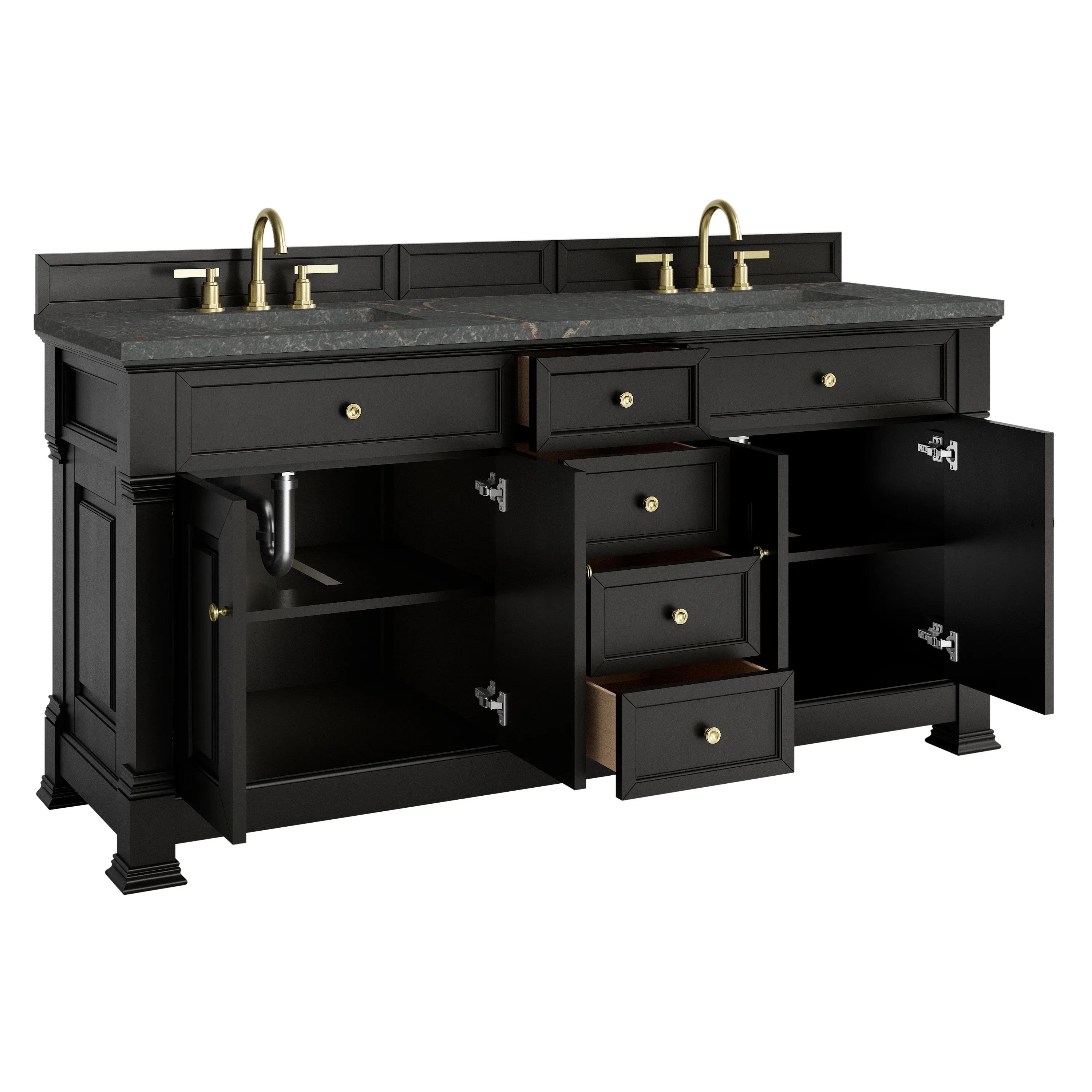 Brookfield 72" Double Vanity, Black Onyx w/ 3 CM Parisien Bleu Silestone Top w/ FreePower Wireless Charger