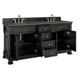 Brookfield 72" Double Vanity, Black Onyx w/ 3 CM Parisien Bleu Silestone Top w/ FreePower Wireless Charger