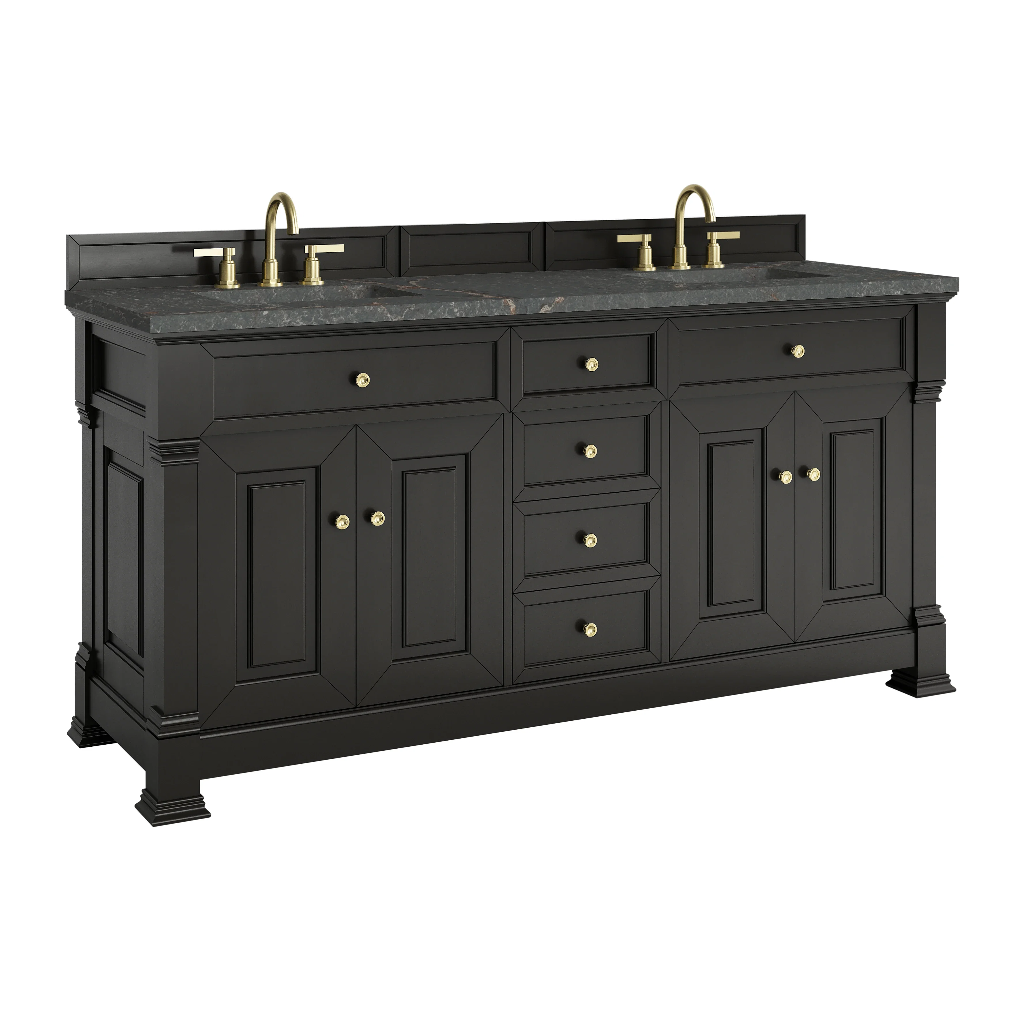 Brookfield 72" Double Vanity, Black Onyx w/ 3 CM Parisien Bleu Silestone Top w/ FreePower Wireless Charger