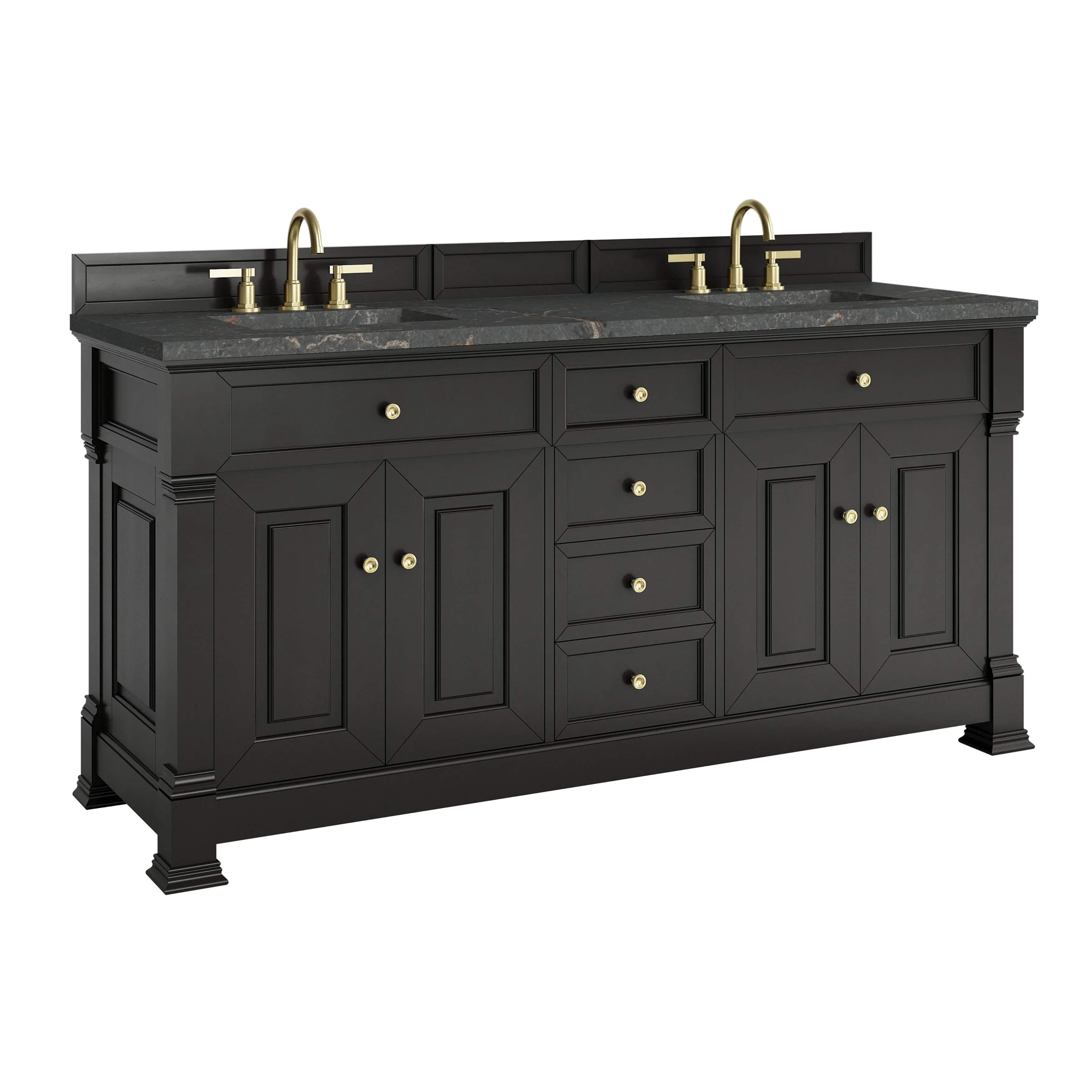 Brookfield 72" Double Vanity, Black Onyx w/ 3 CM Parisien Bleu Silestone Top w/ FreePower Wireless Charger