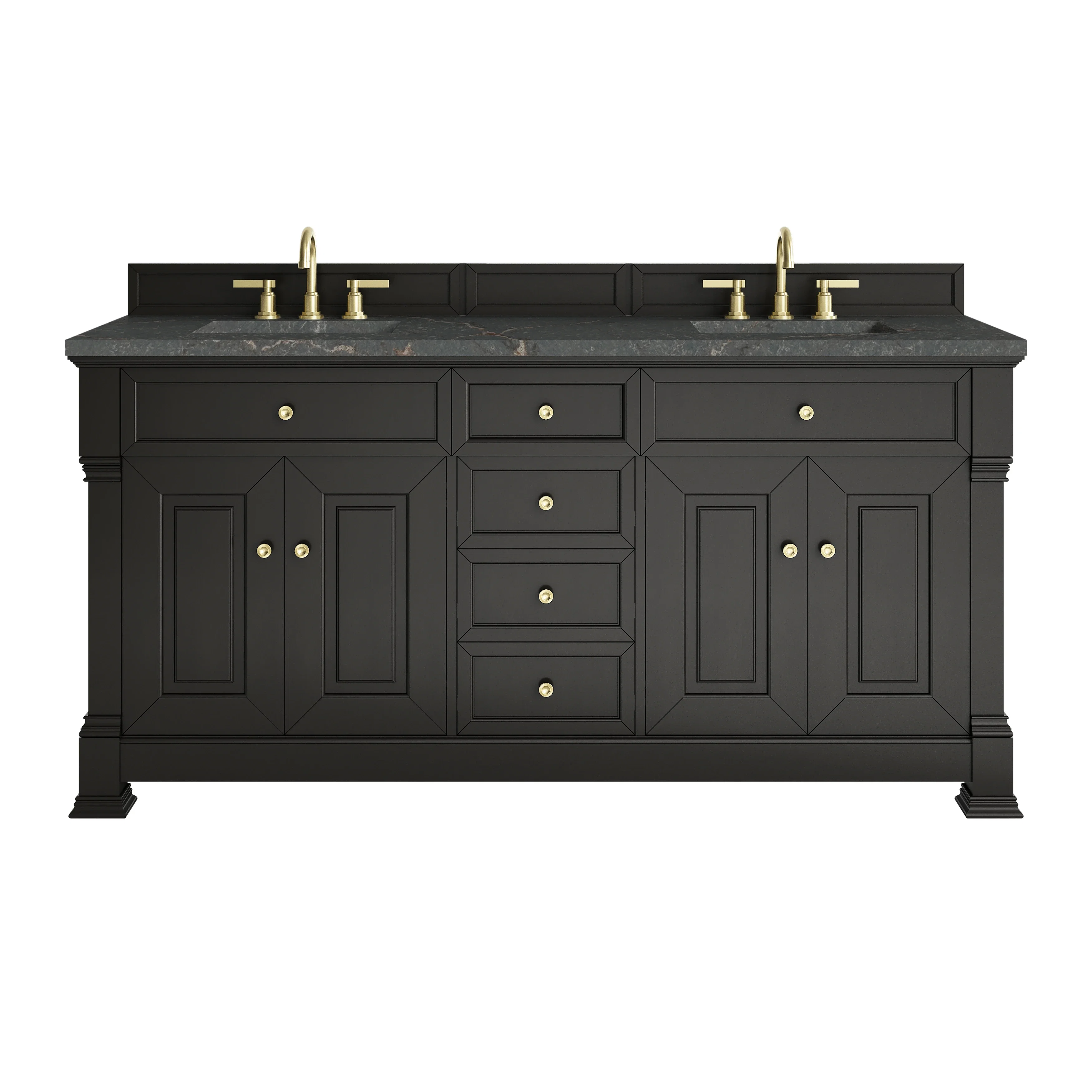 Brookfield 72" Double Vanity, Black Onyx w/ 3 CM Parisien Bleu Silestone Top w/ FreePower Wireless Charger