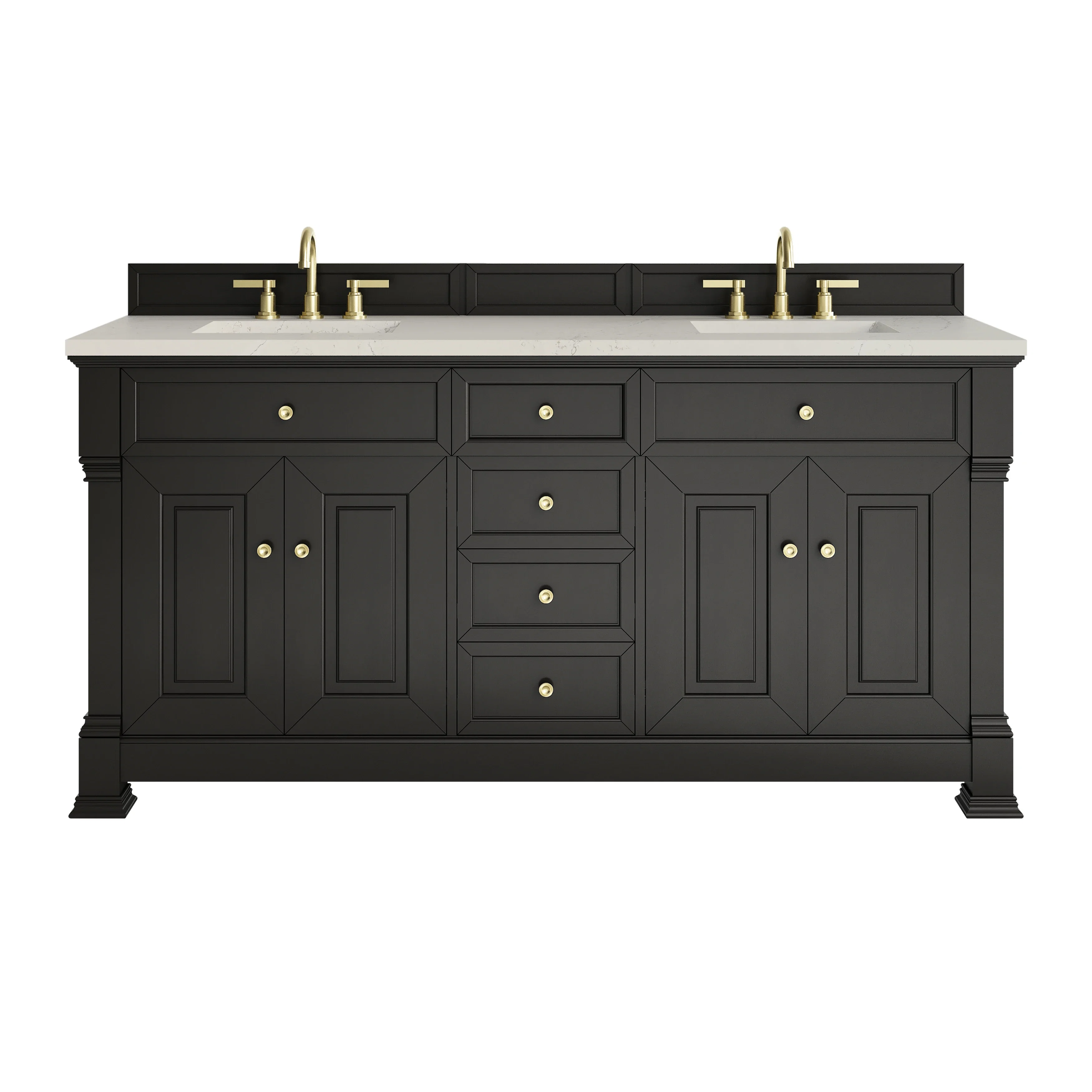 Brookfield 72" Double Vanity, Black Onyx, w/ 3 CM Siberian Silestone Top w/FreePower Wireless Charger