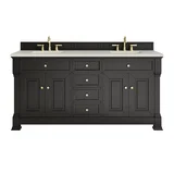 Brookfield 72" Double Vanity, Black Onyx, w/ 3 CM Siberian Silestone Top w/FreePower Wireless Charger