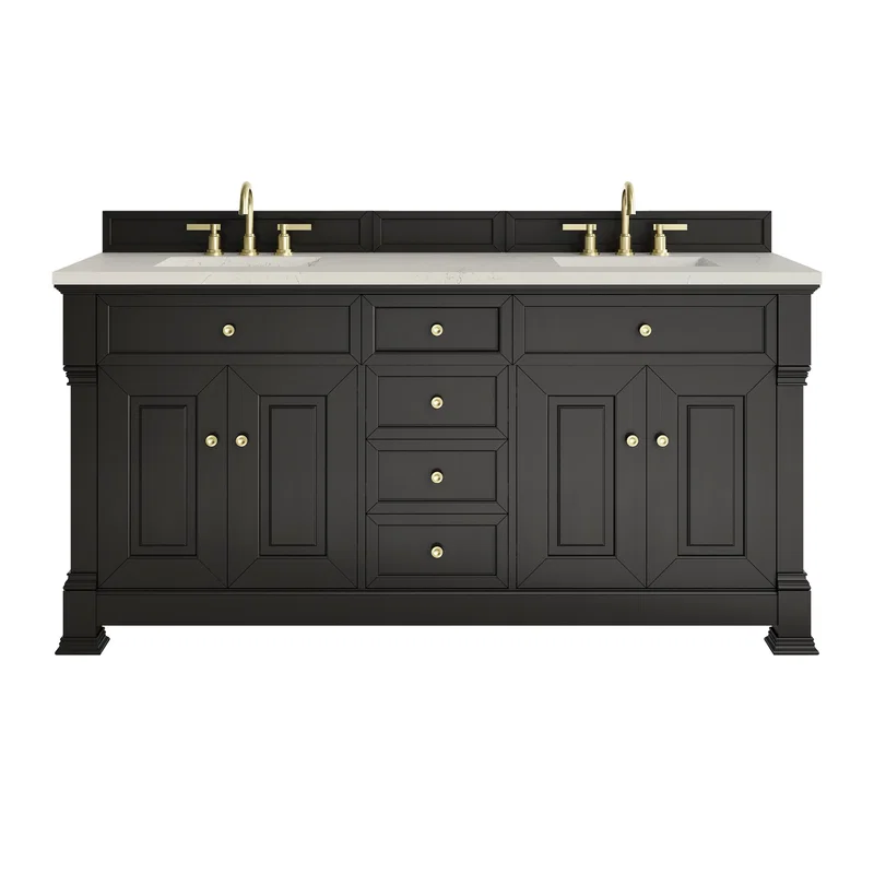 Brookfield 72" Double Vanity, Black Onyx, w/ 3 CM Siberian Silestone Top w/FreePower Wireless Charger
