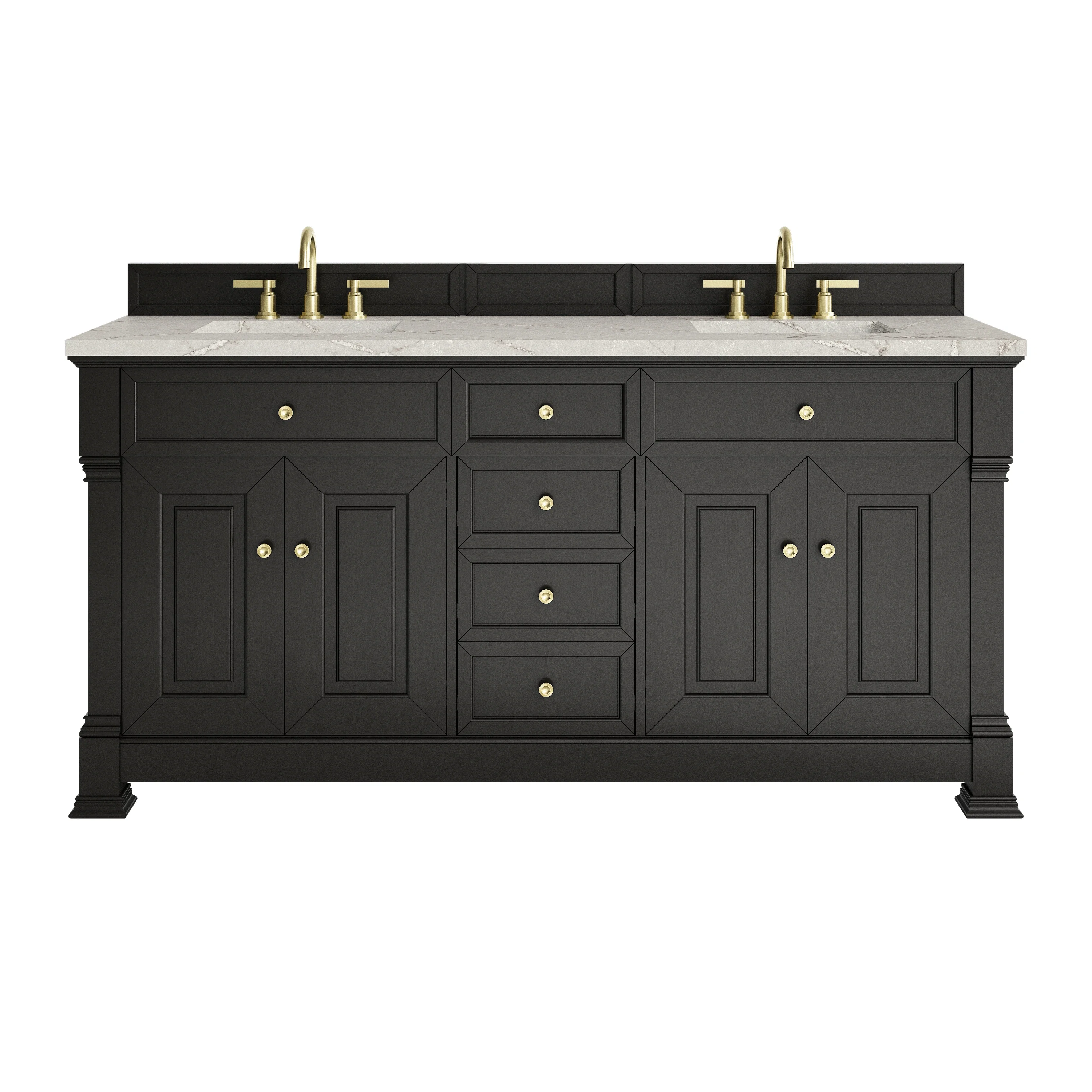 Brookfield 72" Double Vanity, Black Onyx w/ 3 CM Victorian Silver Silestone Top w/ FreePower Wireless Charger