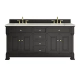 Brookfield 72" Double Vanity, Black Onyx w/ 3 CM Victorian Silver Silestone Top w/ FreePower Wireless Charger
