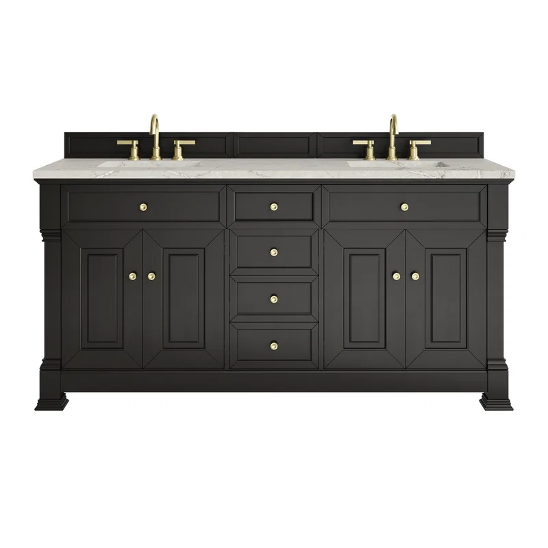 Brookfield 72" Double Vanity, Black Onyx w/ 3 CM Victorian Silver Silestone Top w/ FreePower Wireless Charger